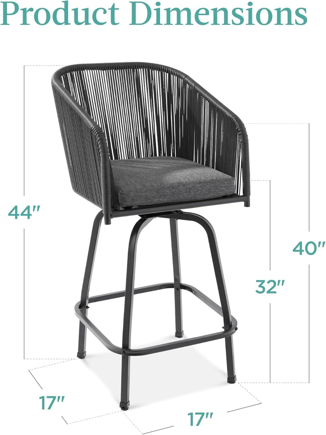 Best Choice Products Set of 2 Woven Wicker Swivel Barstools, Patio Bar Height Chairs w/ 360 Rotation - Black/Gray