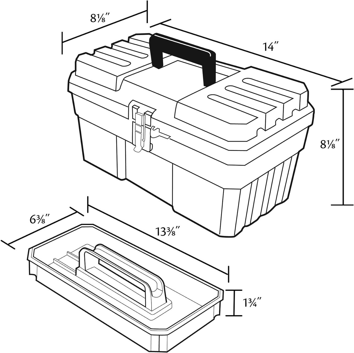 Red 14-Inch Plastic Toolbox with Metal Latch