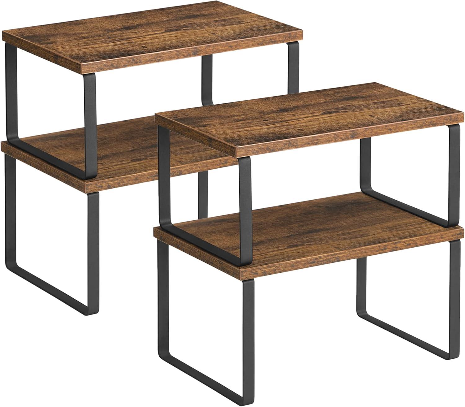 Rustic Brown and Black Stackable Kitchen Counter Shelves