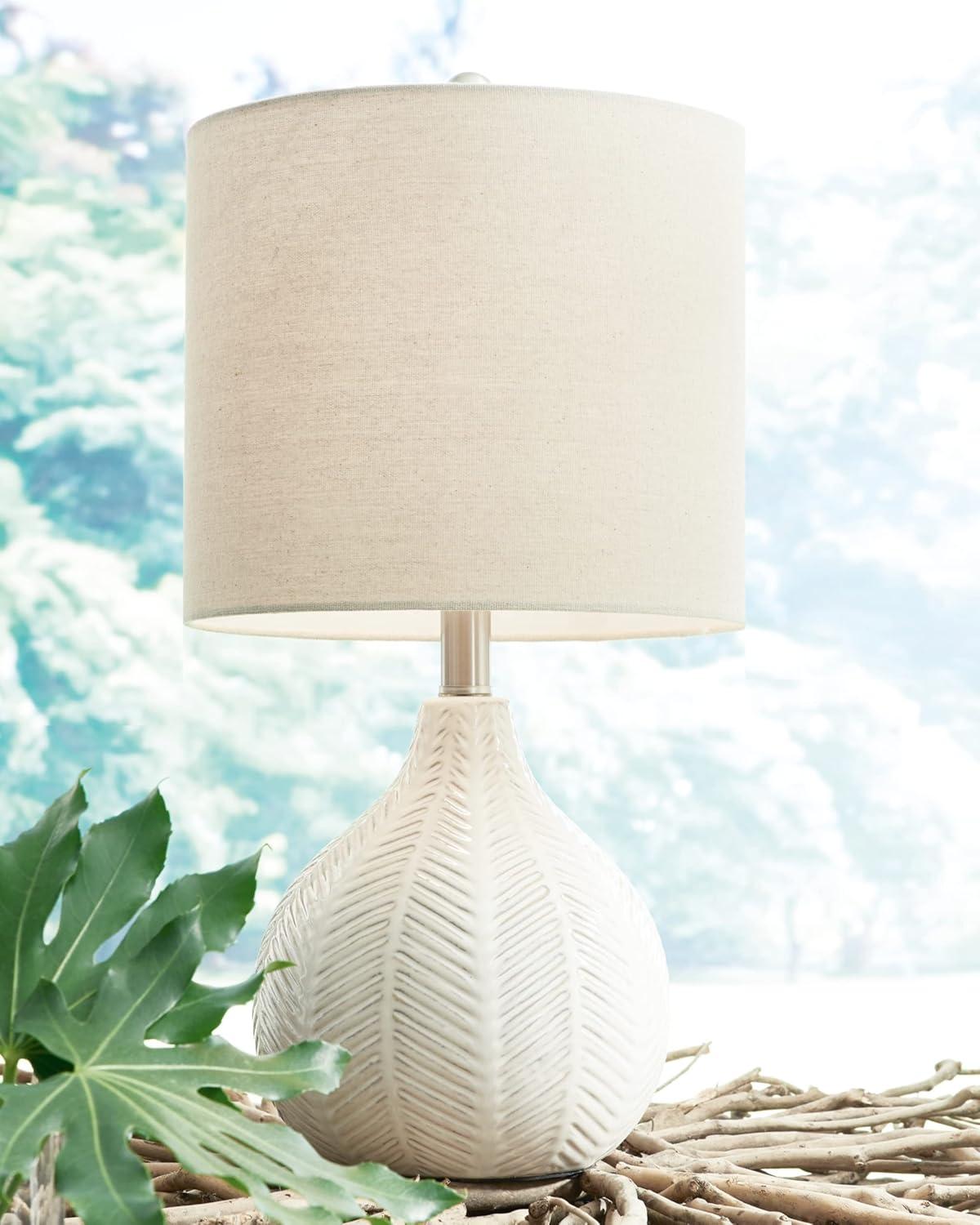 Rainermen Ceramic Table Lamp Off-White - Signature Design by Ashley: Modern Bedside Lighting, UL Listed