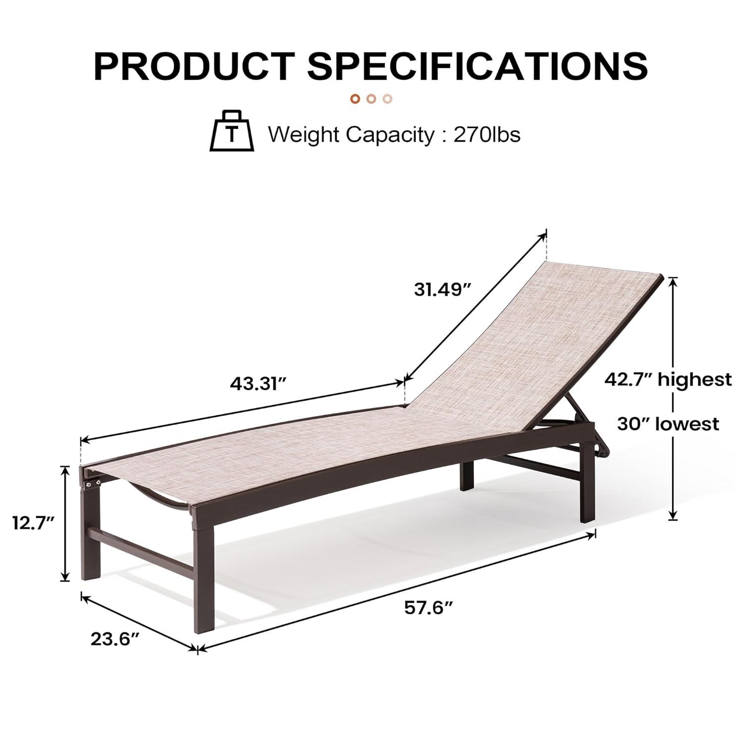 Outdoor Five Position Adjustable Chaise Lounge Chair Beige - Crestlive Products