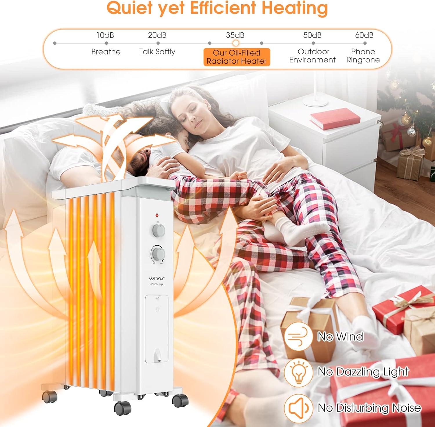 Costway 1500W Oil Filled Radiator Heater Electric Space Heater w/ Humidifier White\Black