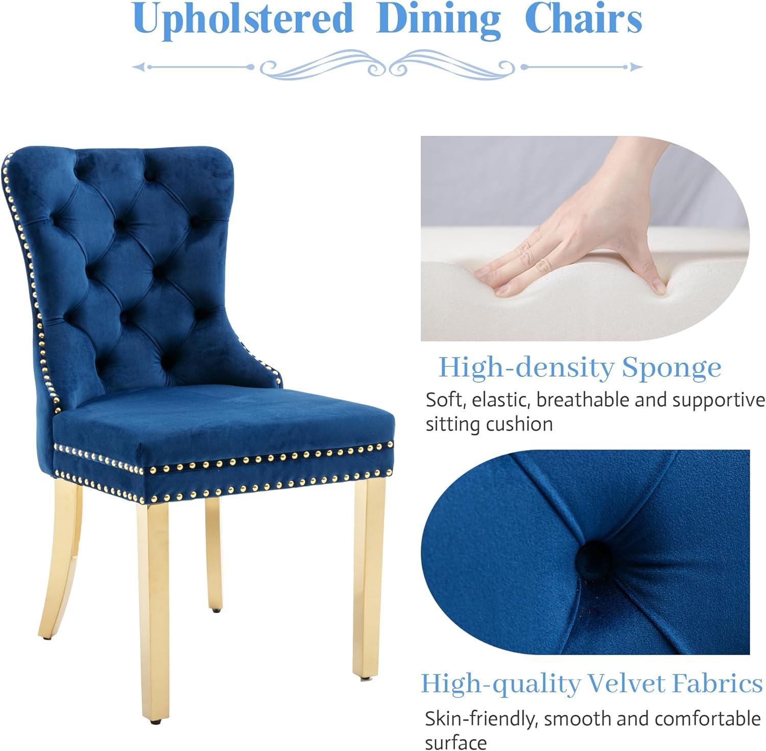 ODUSE-DAILY Velvet Dining Chairs Set of 4, Navy Kitchen & Dining Room Chairs, Tufted Dining Chairs, Fabric Upholstered, Solid Wood, Sillas De Comedor (Blue, 4 Pcs)