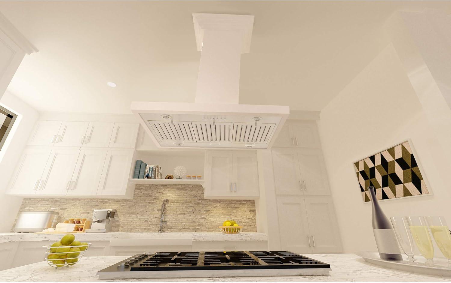 ZLINE 36 in. Wooden Island Mount Range Hood in White - Includes Motor