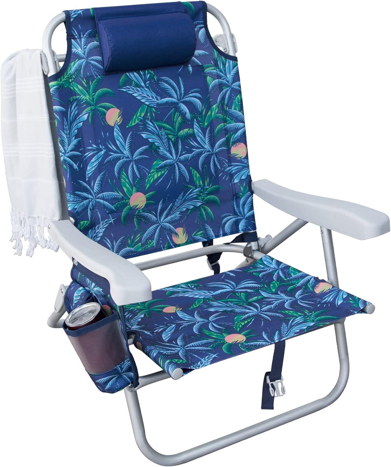 E-Z UP CHHRDLXPMBL Hurley Deluxe Backpack Beach Chair – Deluxe Palms Blue
