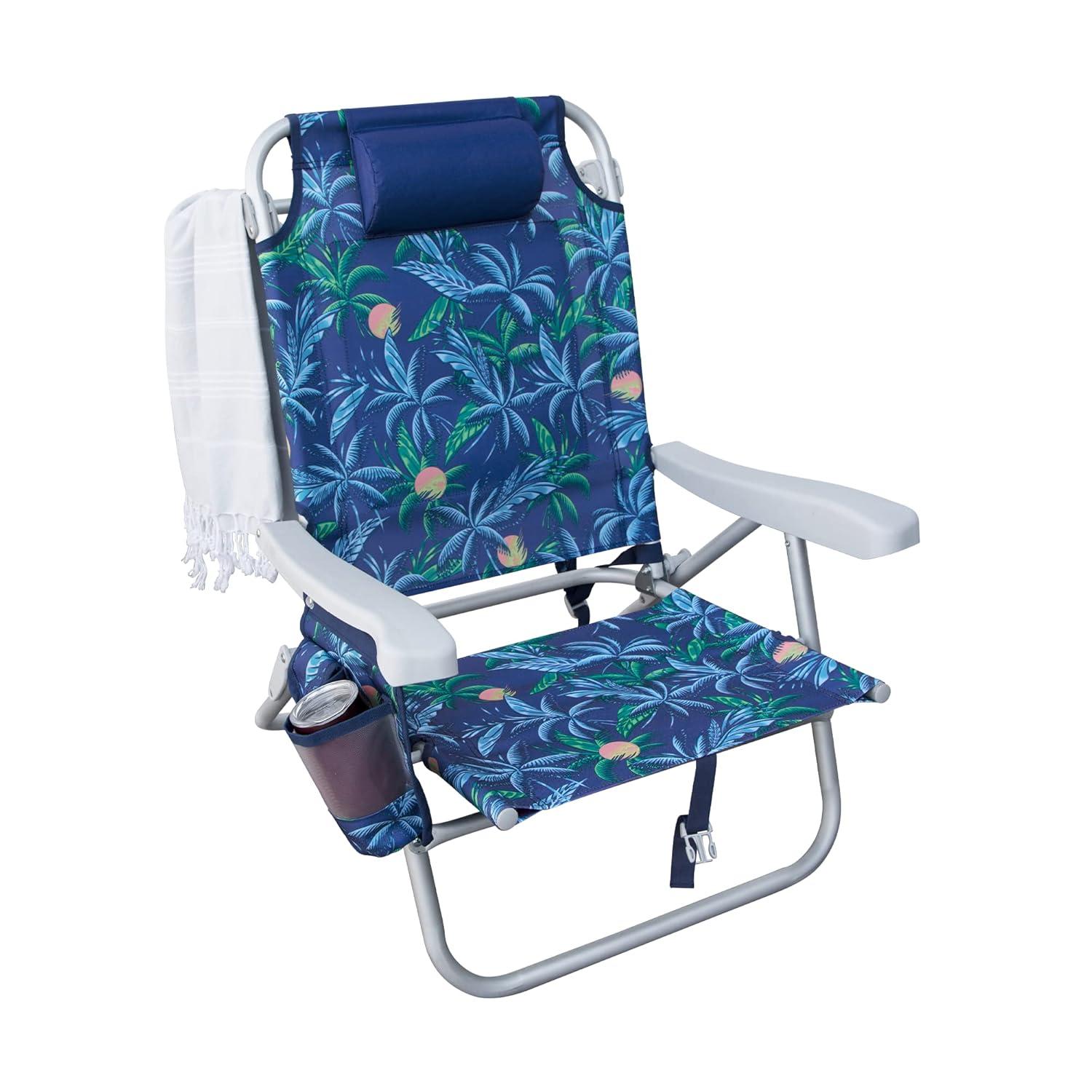 E-Z UP CHHRDLXPMBL Hurley Deluxe Backpack Beach Chair – Deluxe Palms Blue