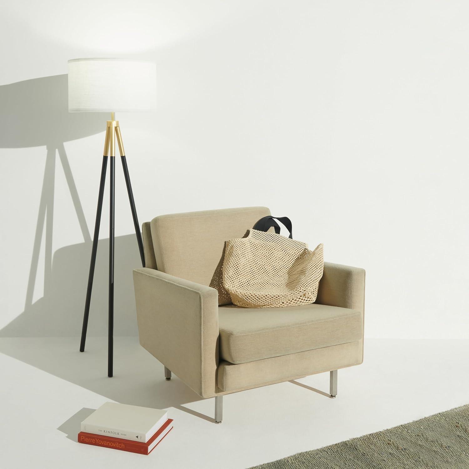 Brightech Levi 61 in. Mid Century Modern Tripod Floor Lamp with Fabric Drum Shade and Gold Finish - LED Bulb Included