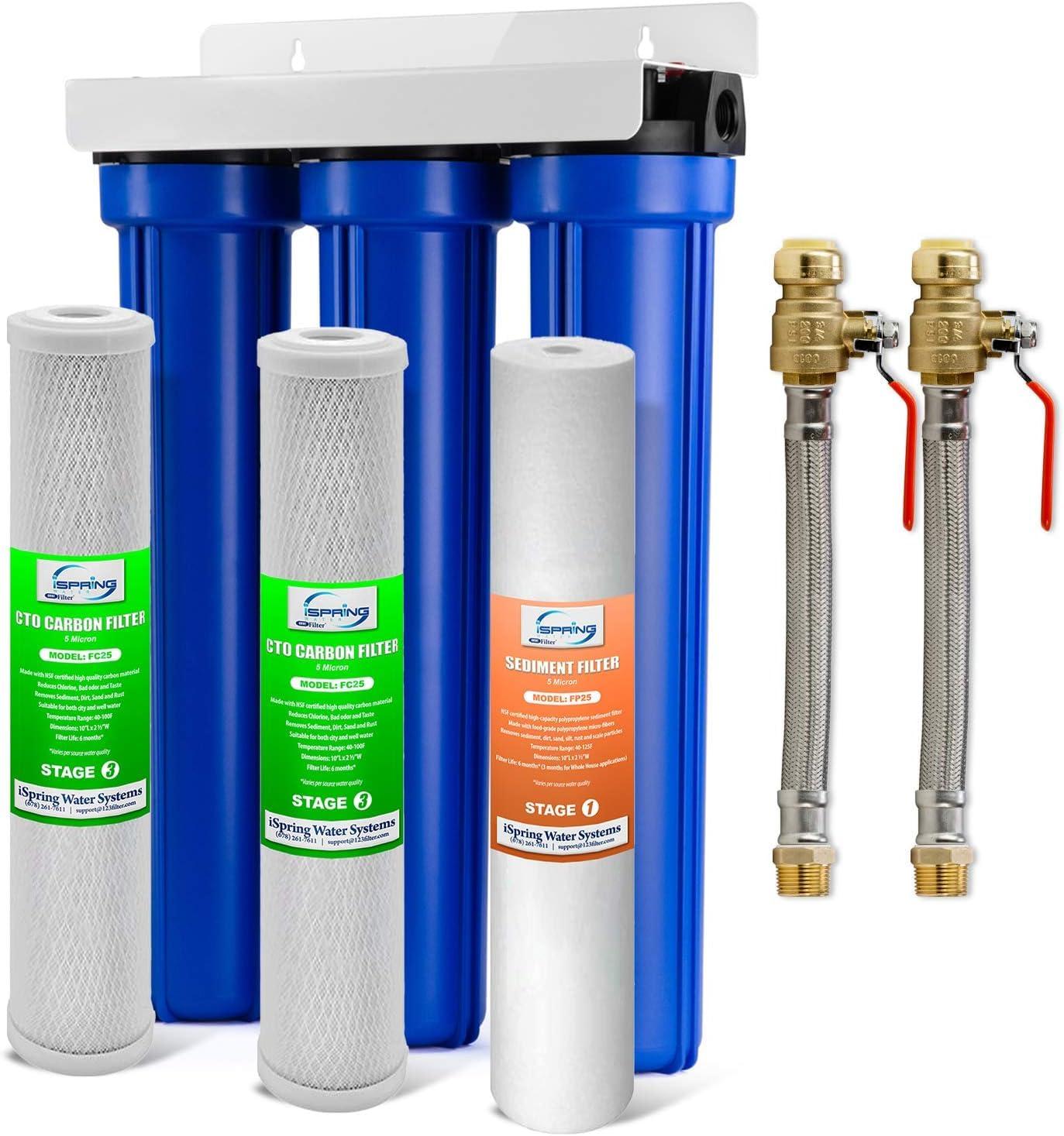 iSpring Whole House Water Filter System with Ball Valve Triple-stage 12-GPM Carbon block Soft water Whole House Water Filtration System