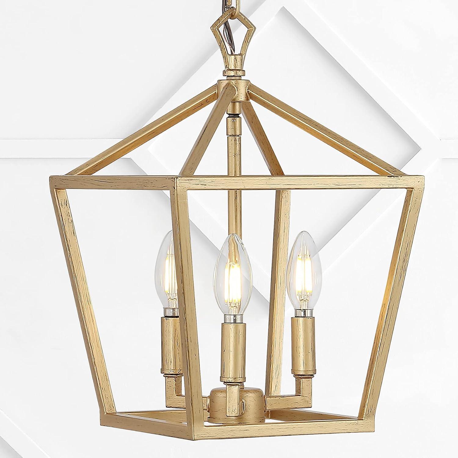 Ojai 10" 3-Light Iron Classic Modern Lantern LED Pendant, Brass Gold