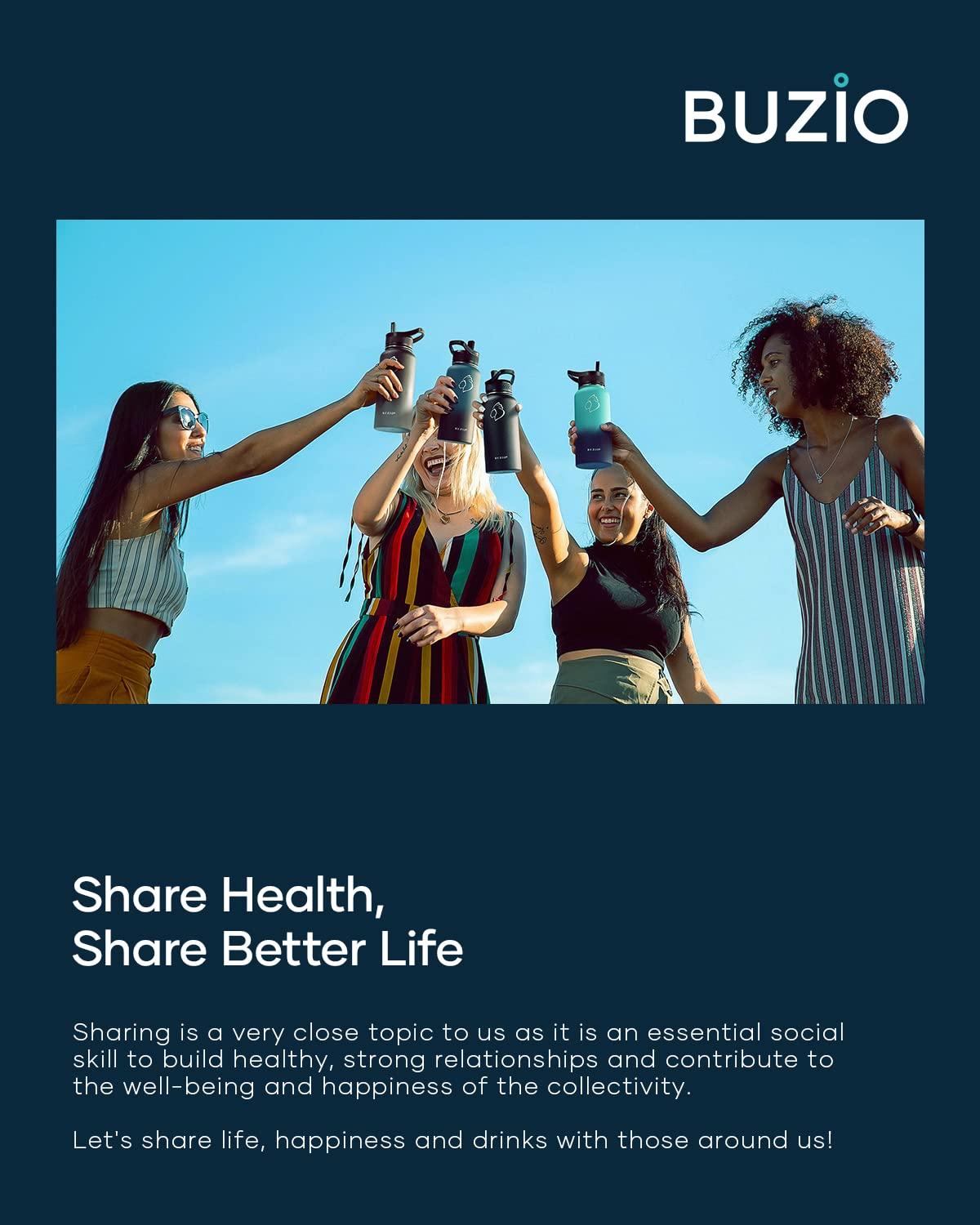 Buzio 32 oz Insulated with Straw & Brush Vaccum Stainless Steel Metal 3 Lids Water Flask for Sports, Gym or Office Keep Cold 48H Hot 24H，Pacific Prince