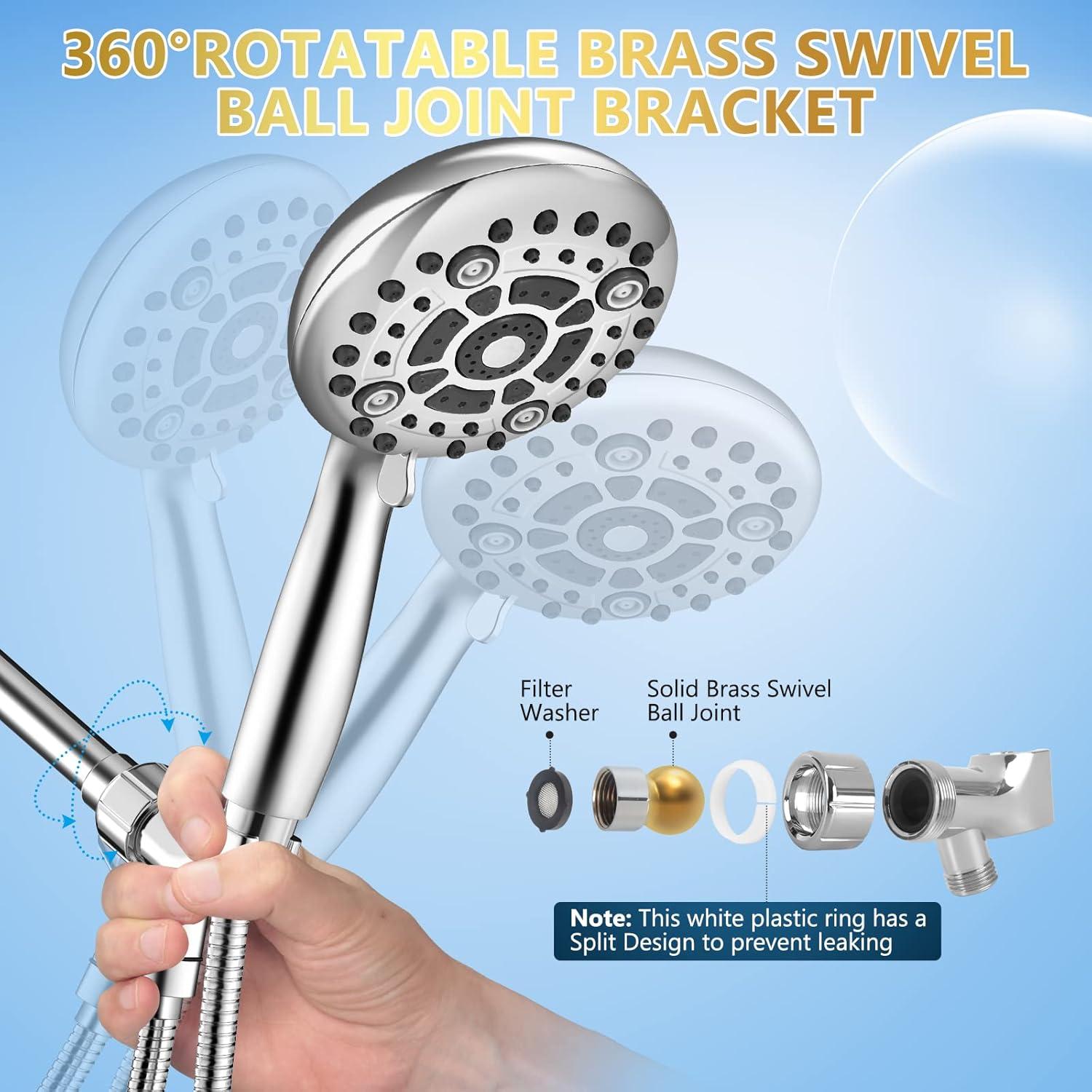 Chrome High Pressure Handheld Showerhead with 6 Spray Modes