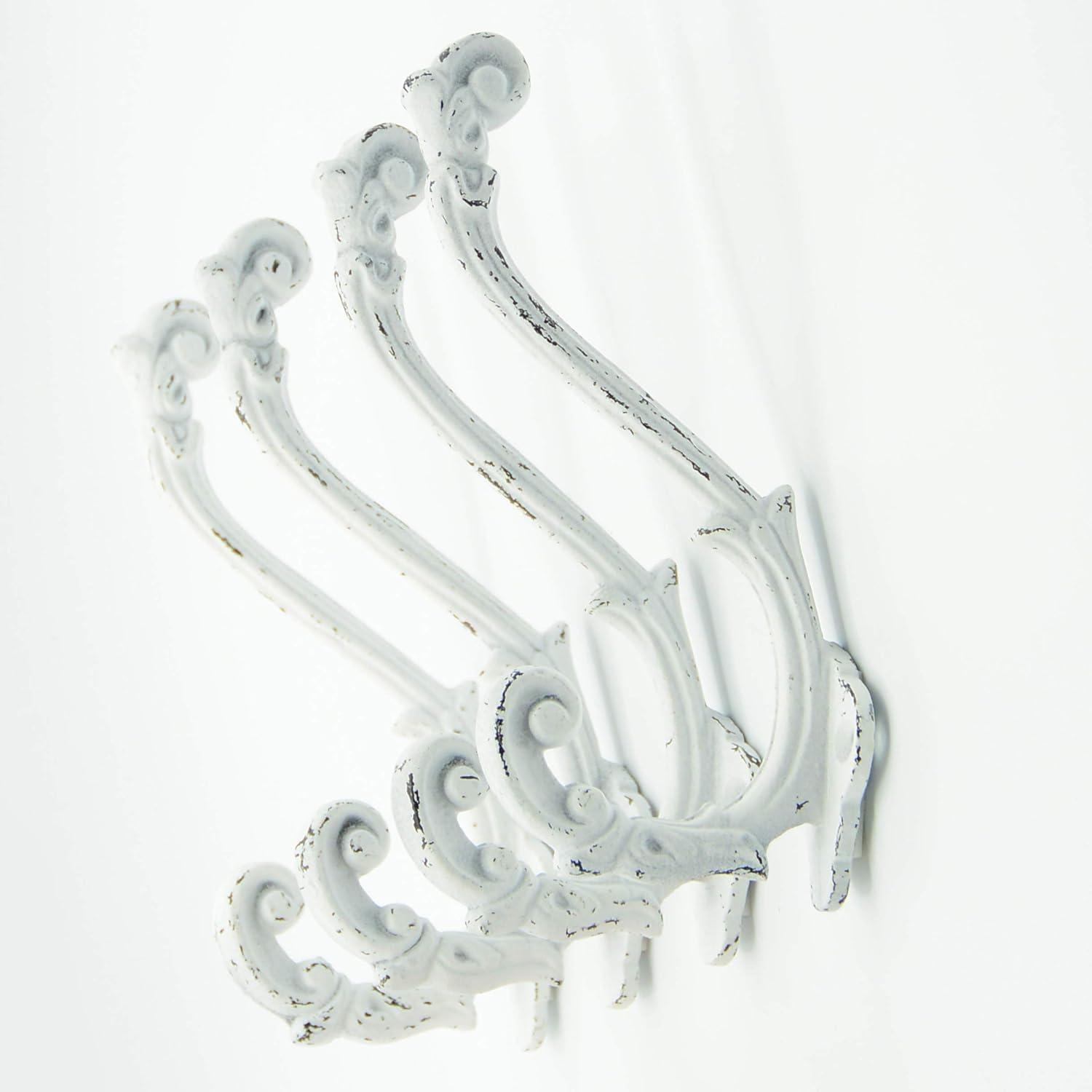 CRAFTSMAN ROAD Vintage Cast Iron Wall Hooks (Antique Brass Finish, Set of 4) - Rustic, Farmhouse, French Country Coat Hooks | Great for Coats, Bags, Towels, Hats | French Slender