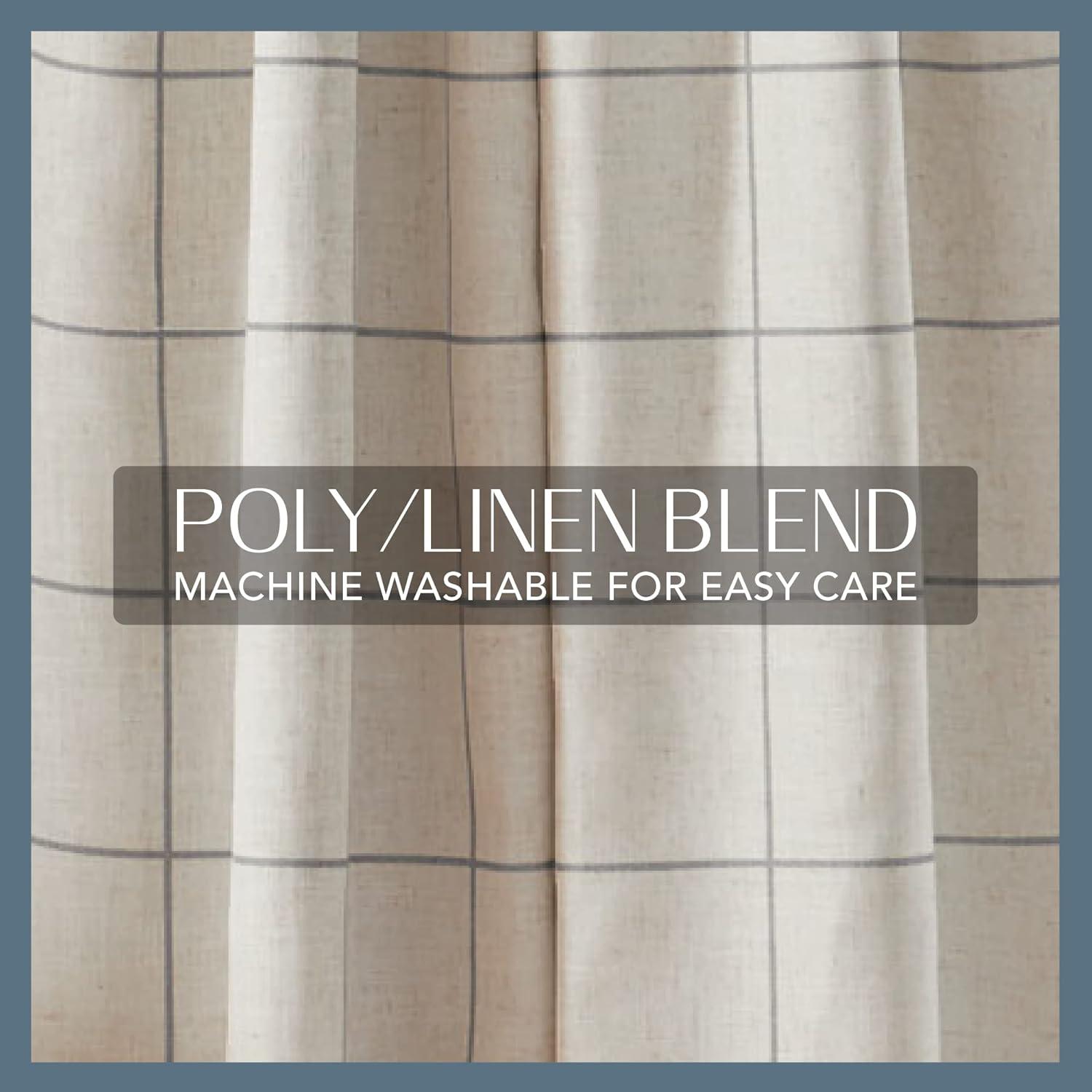 Gray Linen-Blend Blackout Windowpane Plaid Drape Panel