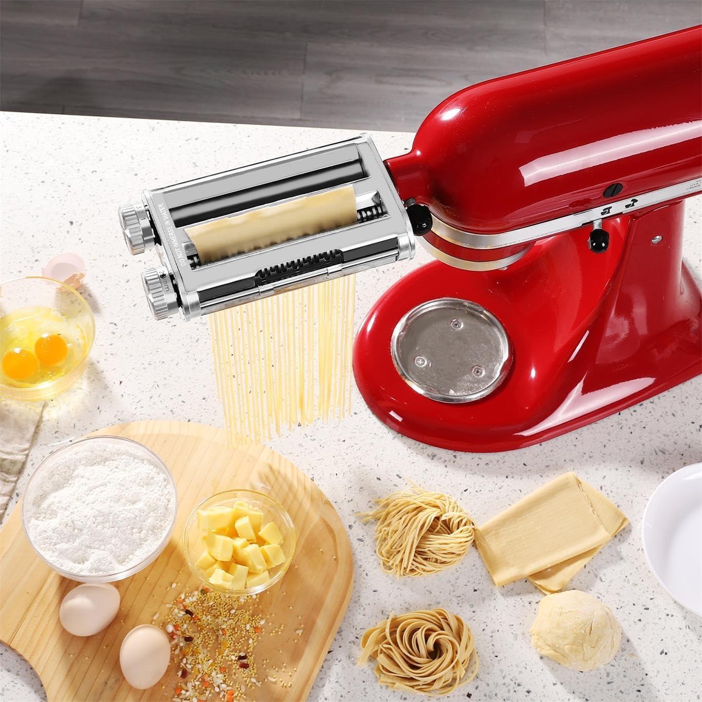 Pasta Maker Attachment for KitchenAid Mixers,3 in 1 Set Included Pasta Sheet Roller, Spaghetti Cutter, Fettuccine Cutter Accessories and Cleaning Brush
