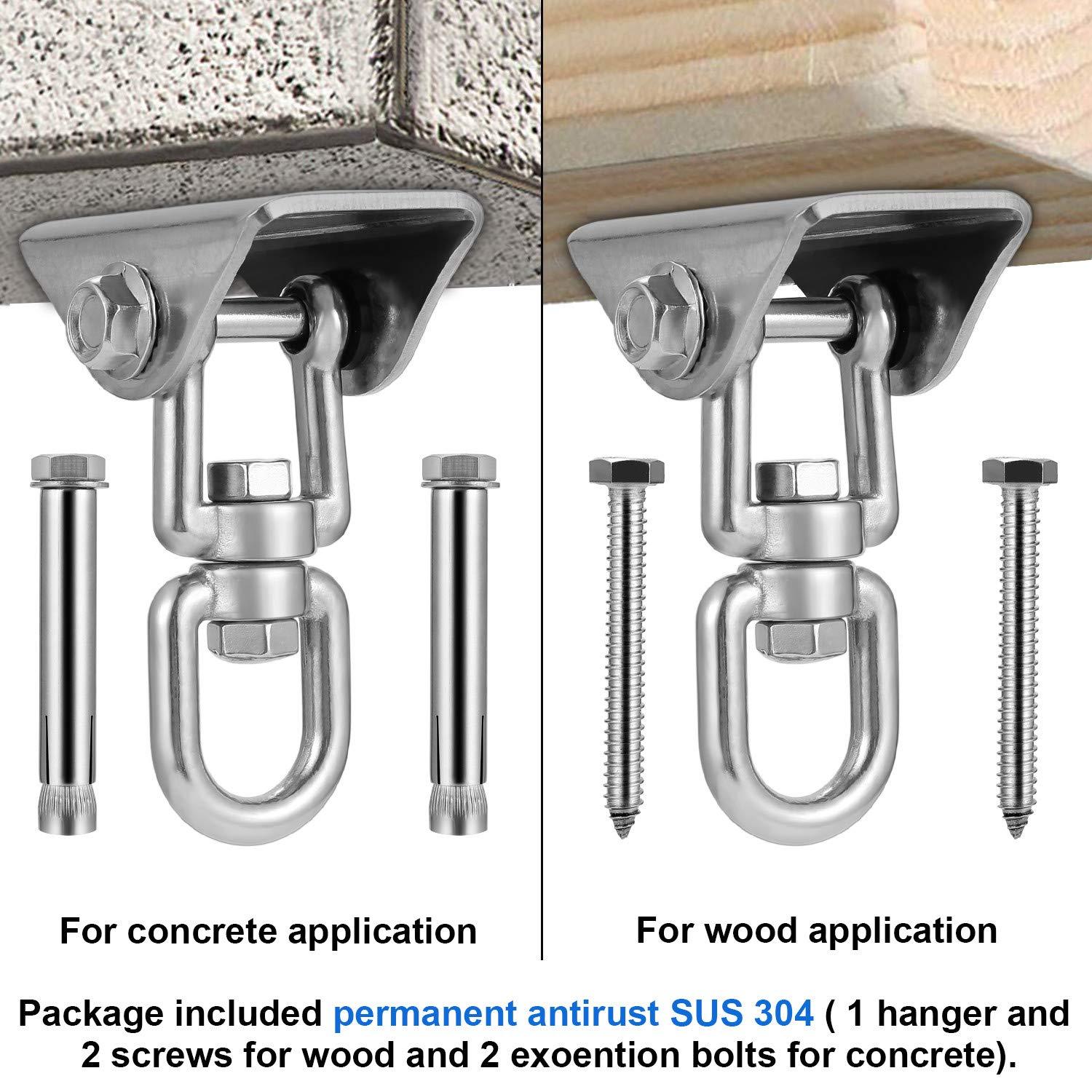 Stainless Steel Hanging Kit Swing Hangers and Hammock Spring and Swing Swivel Spinner Kglobal Swivel Hook and Locking Snap Hooks for Wooden Sets，tire Swing Swivel, Seat Trapeze Yoga