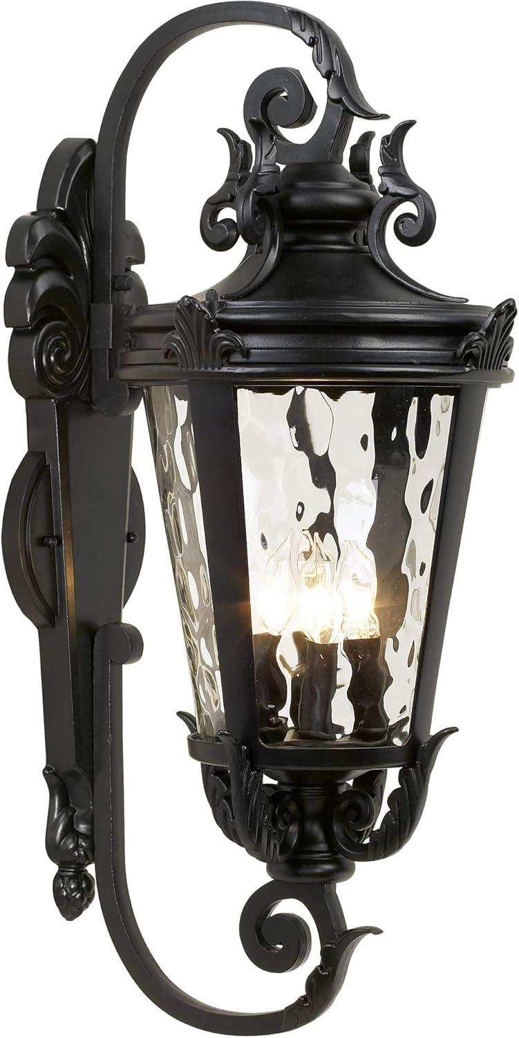 Marseille Elegance Textured Black Outdoor Wall Light with Clear Hammered Glass