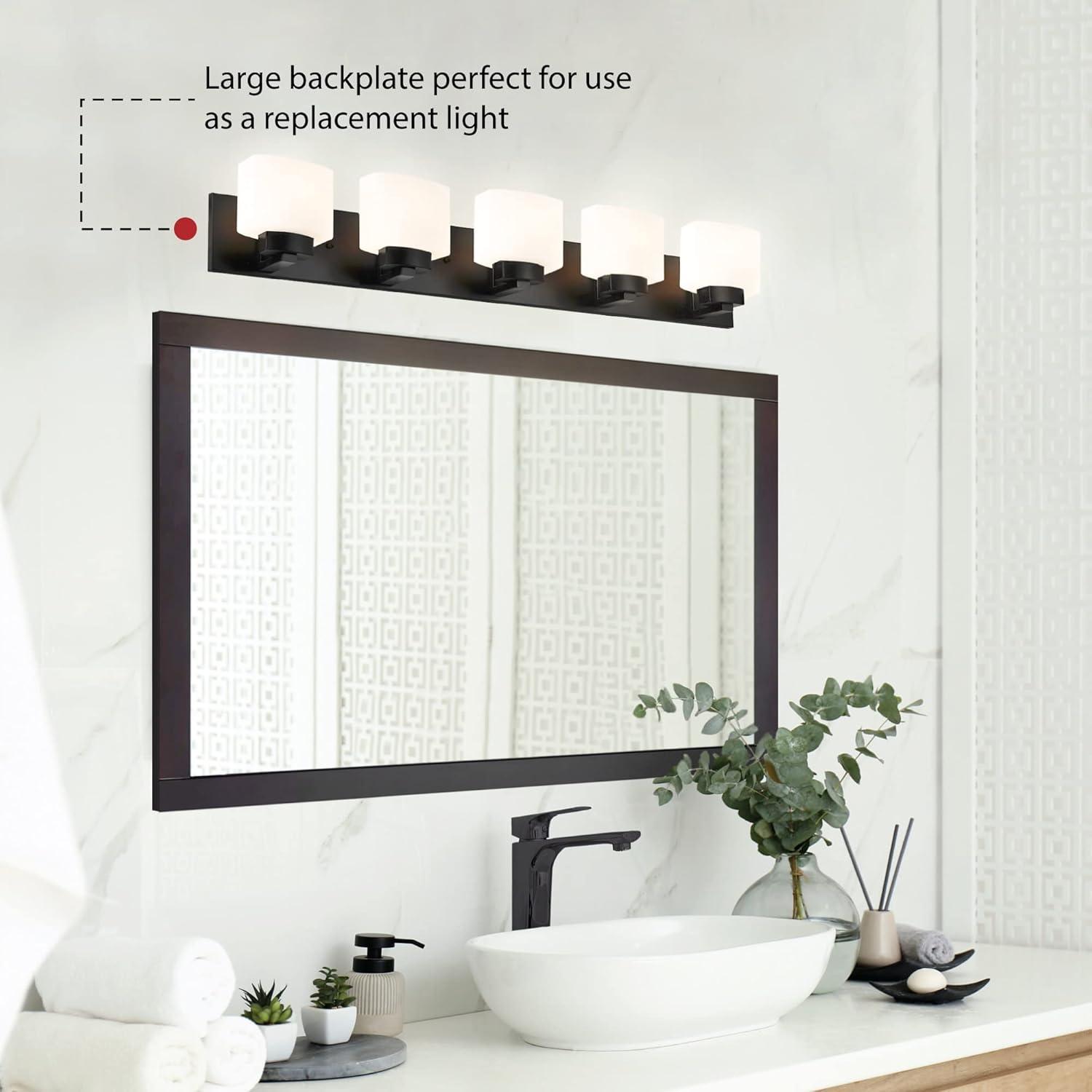 Design House Dove Creek 5-Light Dimmable Vanity Light with Frosted Glass Shades, Matte Black