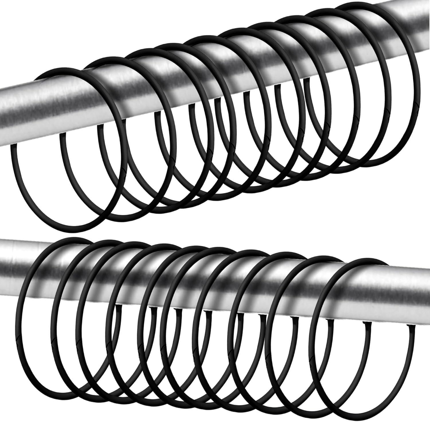 Dznils Rustproof Round Metal Shower Curtain Hooks Rings, Black, Set of 24