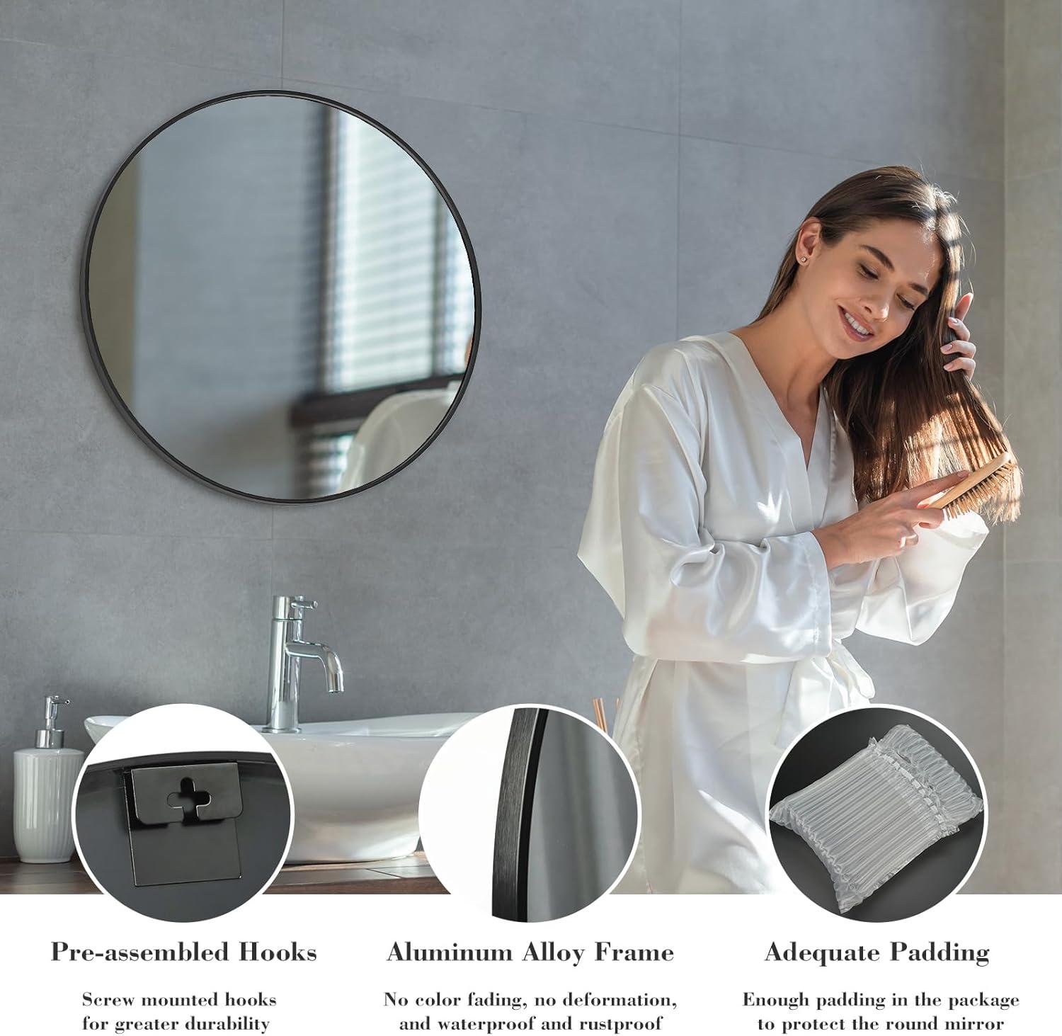 20" Round Silver Aluminum Wall Mirror