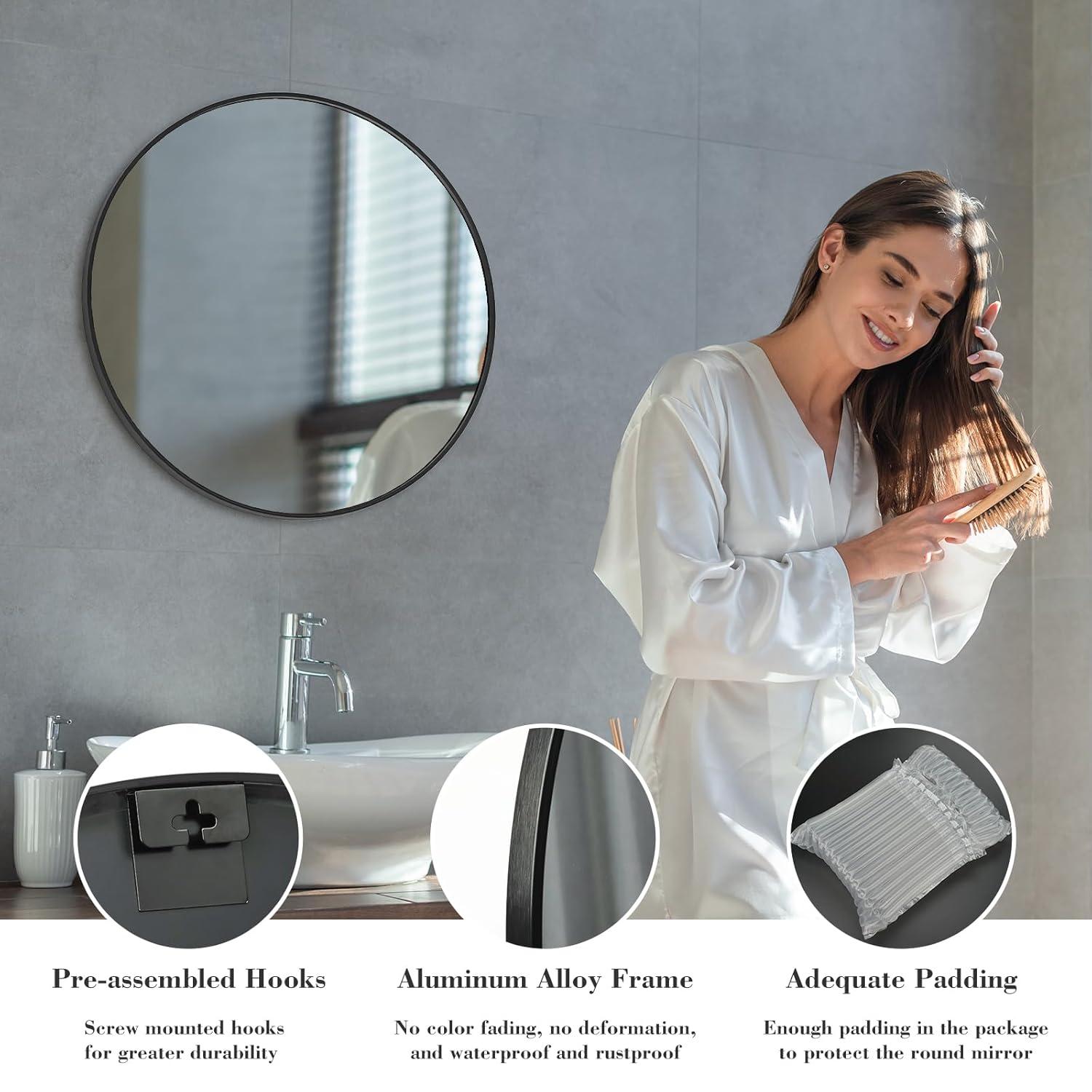 20" Round Silver Aluminum Wall Mirror
