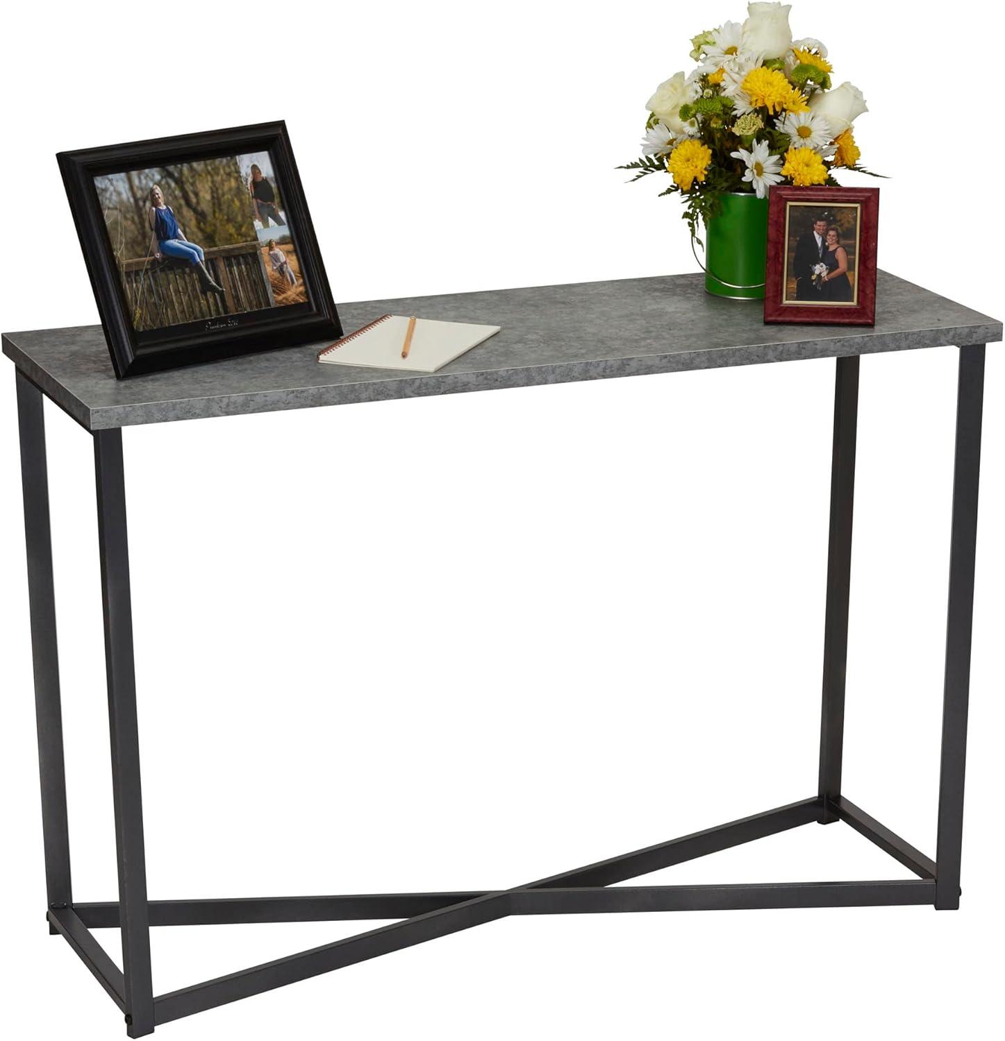 Household Essentials Jamestown Console Sofa Table Rustic Slate Concrete and Black Metal