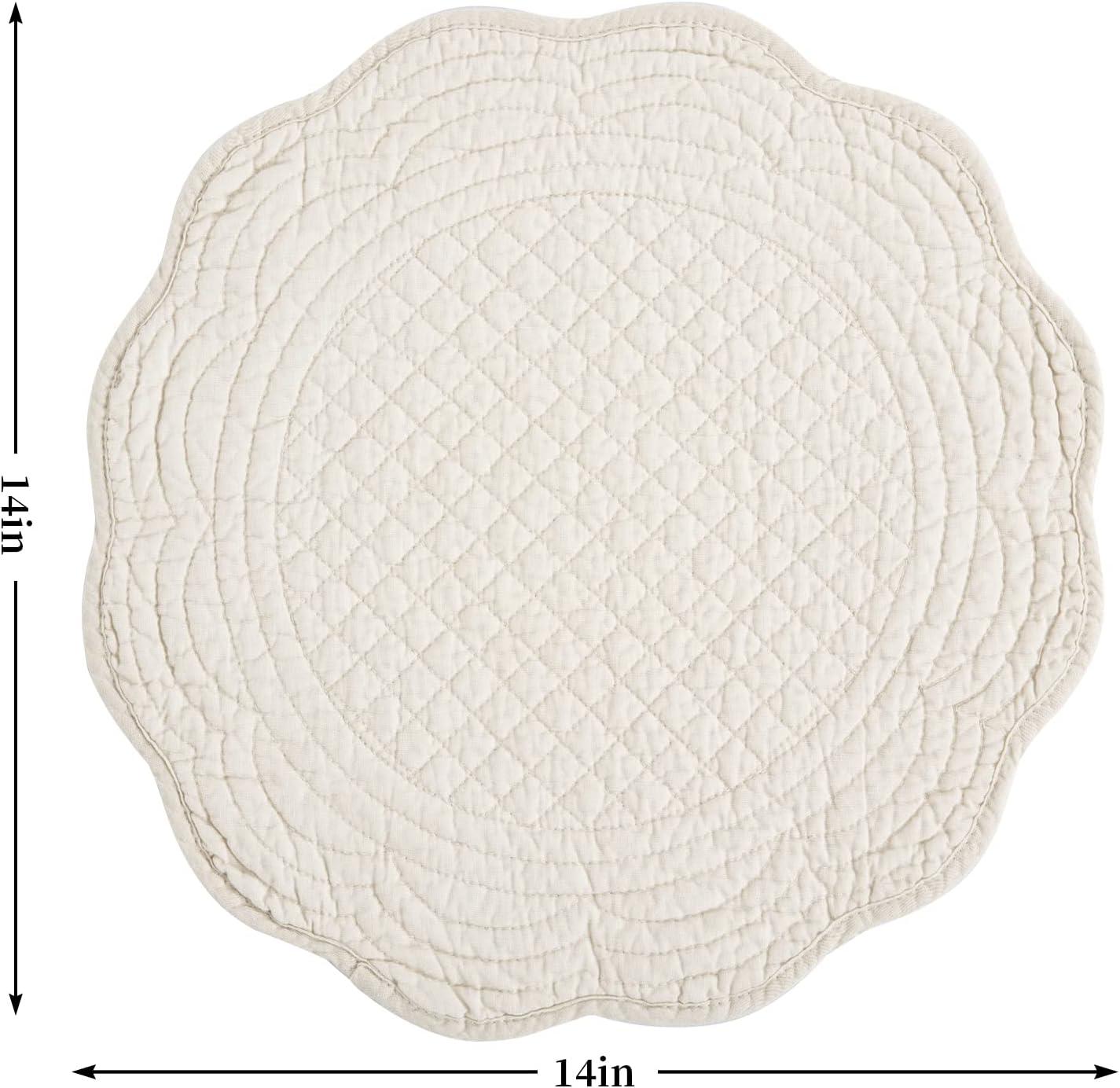 QUALITY FLOORING INC. Quilted Placemats Set Of 6 Washable Round Placemats For Kitchen Table-100% Cotton Fabric  Round Table Mats