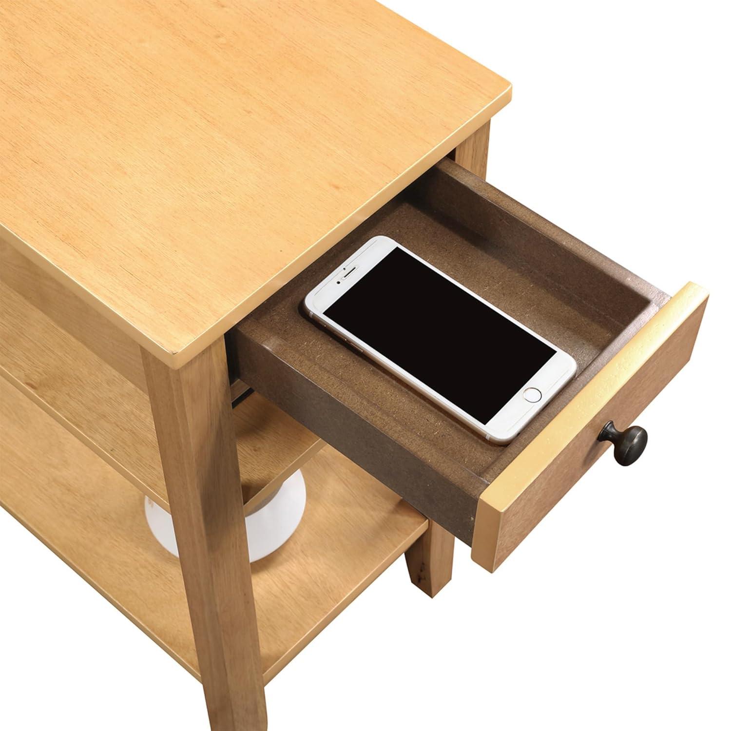 Convenience Concepts American Heritage End Table/Charging Station, Natural