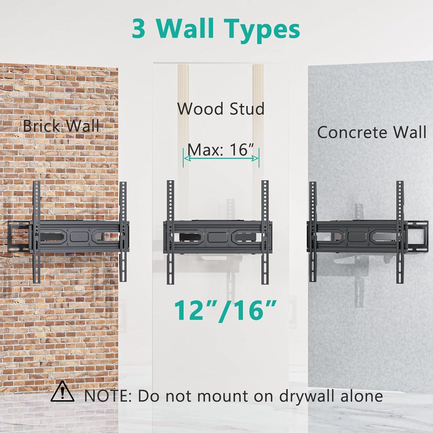 WALI TV Wall Mount for Most 32-70 inch Flat Curved TV, Full Motion Articulating Arm TV Bracket for LED, LCD, OLED Screen TVs up to 88lbs, Mounting Holes 400x400mm (FTM-2), Black