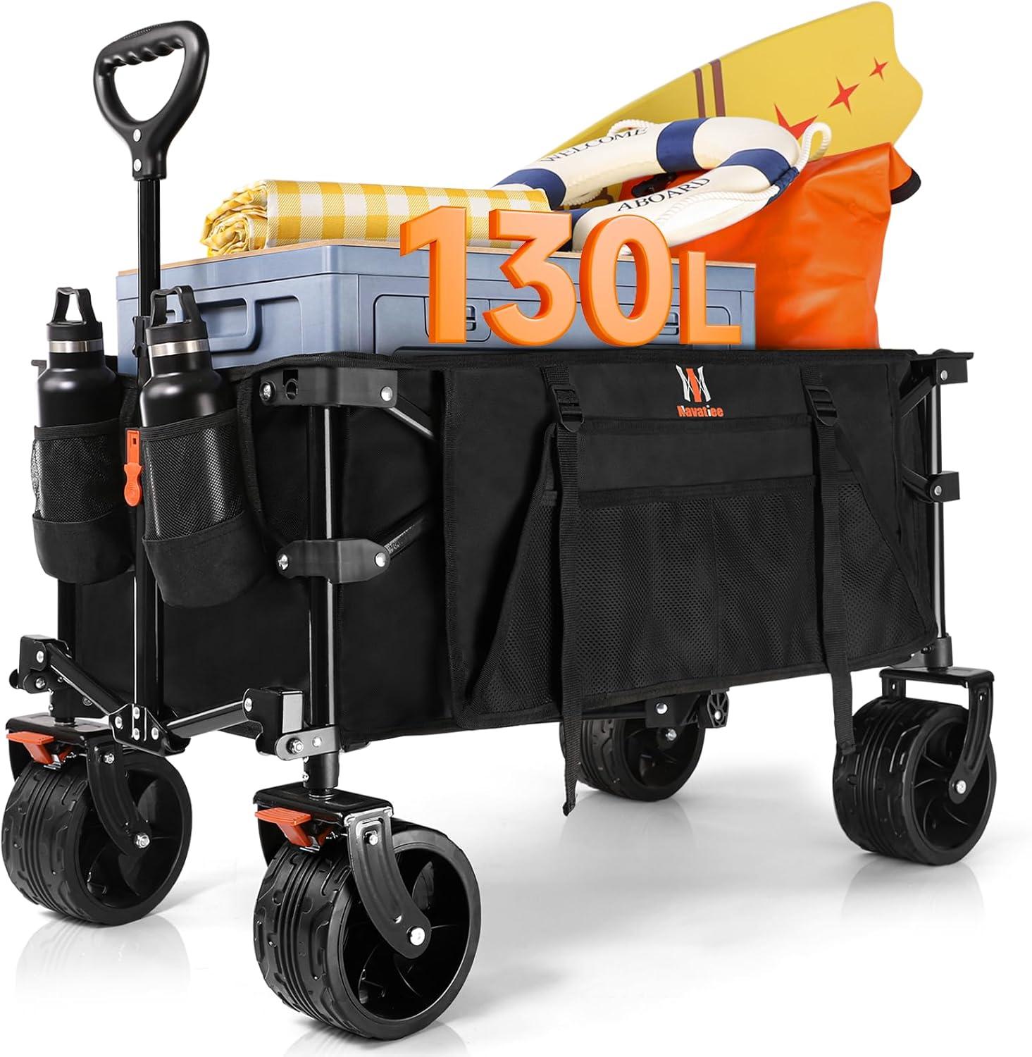 Black Heavy Duty Folding Wagon with Drink Holders