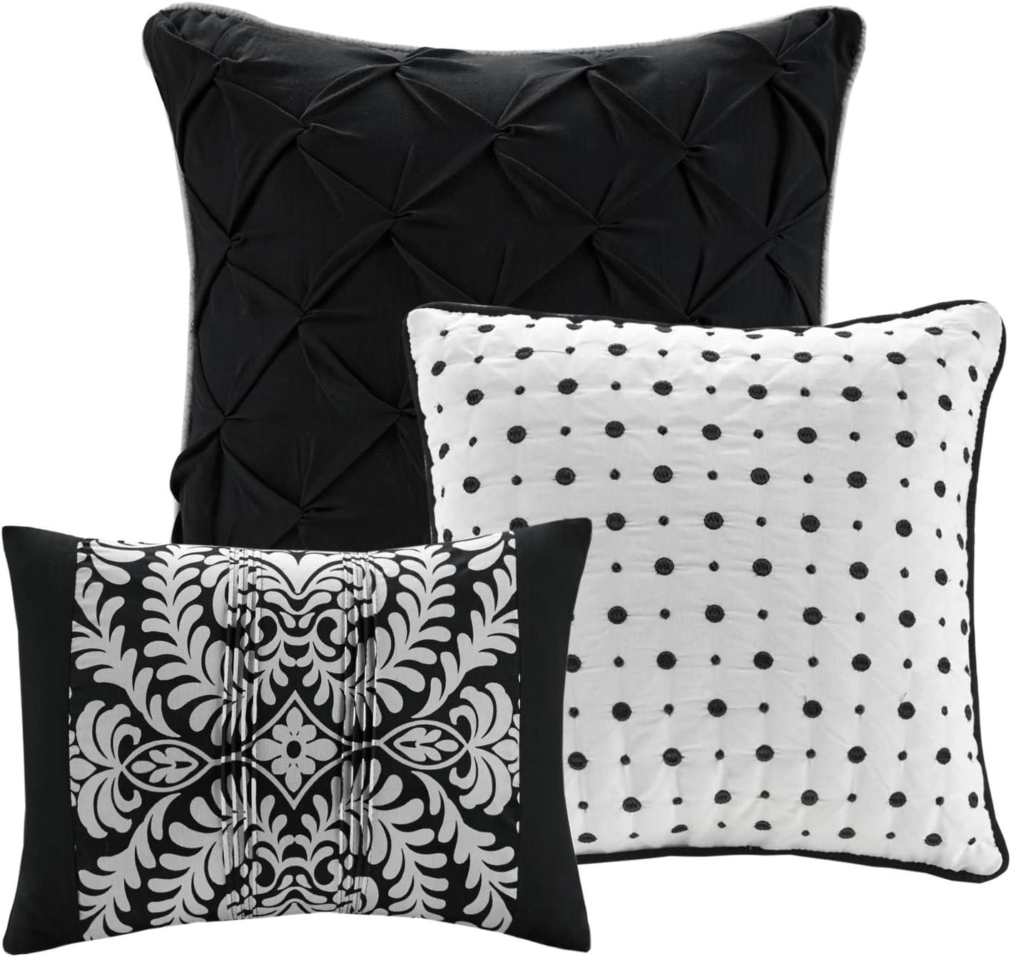 King Black Cotton Reversible Quilt Set with Decorative Pillows