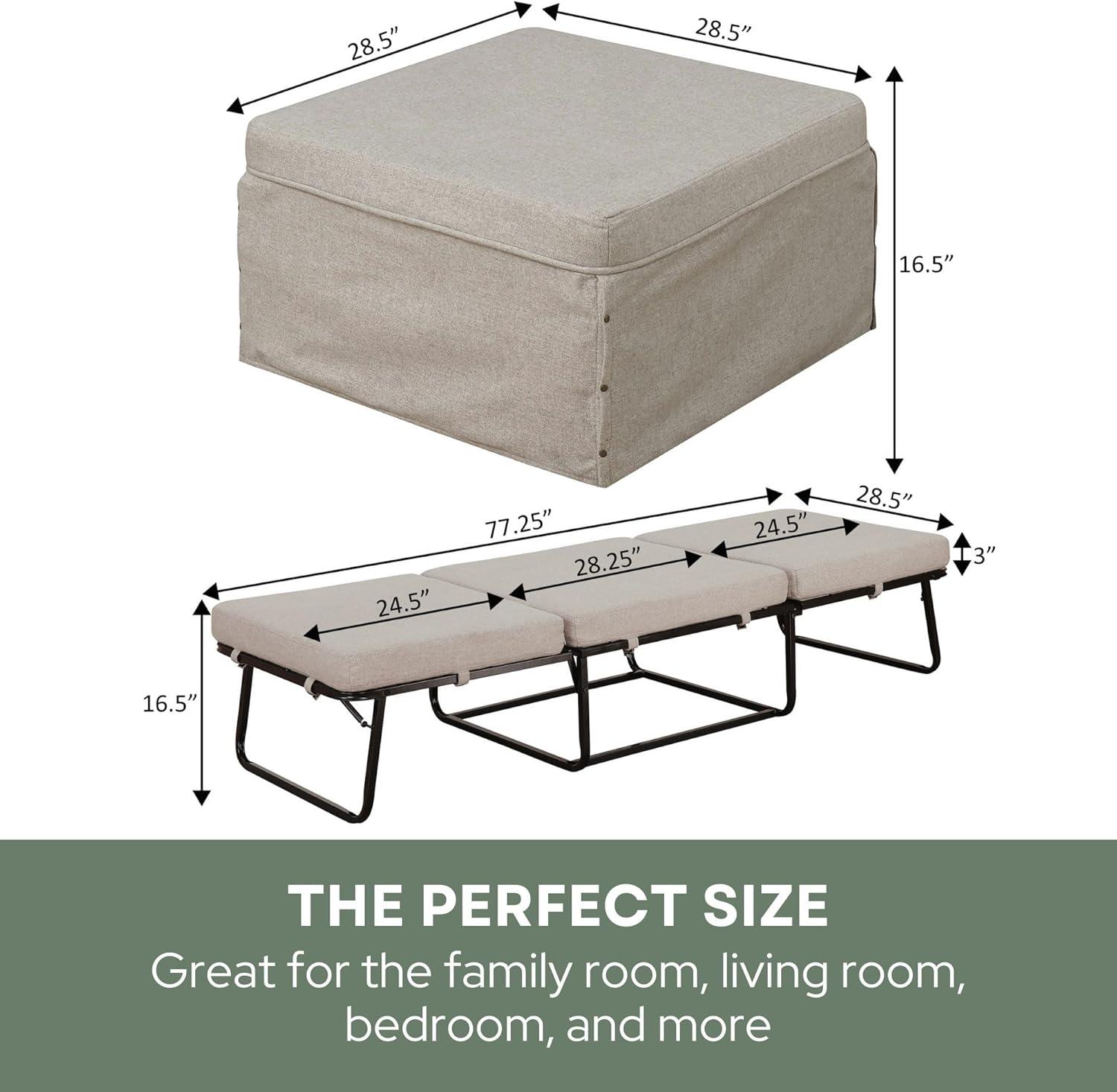 Convenience Concepts Designs4Comfort Folding Bed Ottoman, Soft Beige Fabric