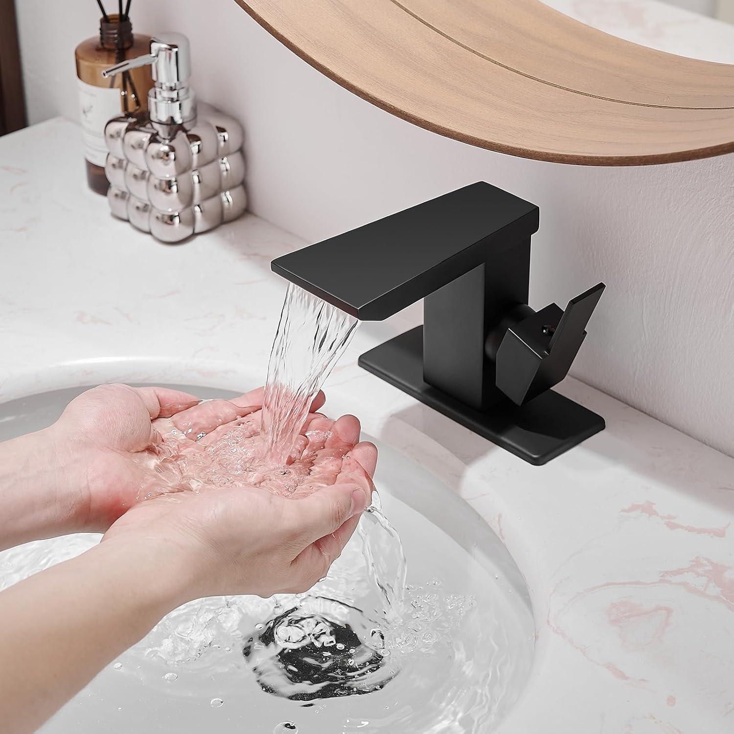 Single-Hole Bathroom Faucet with Drain Assembly, Single-handle Bathroom Sink Faucet