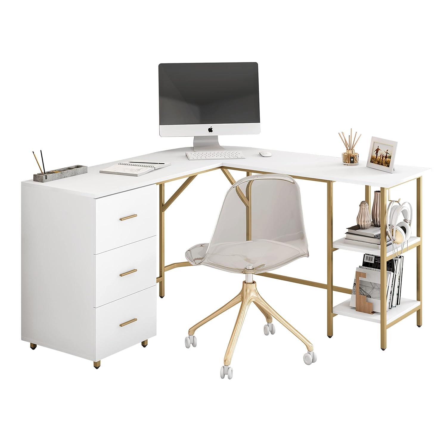 17 Stories Techni Mobili L-Shape Home Office Two-Tone Desk With Storage