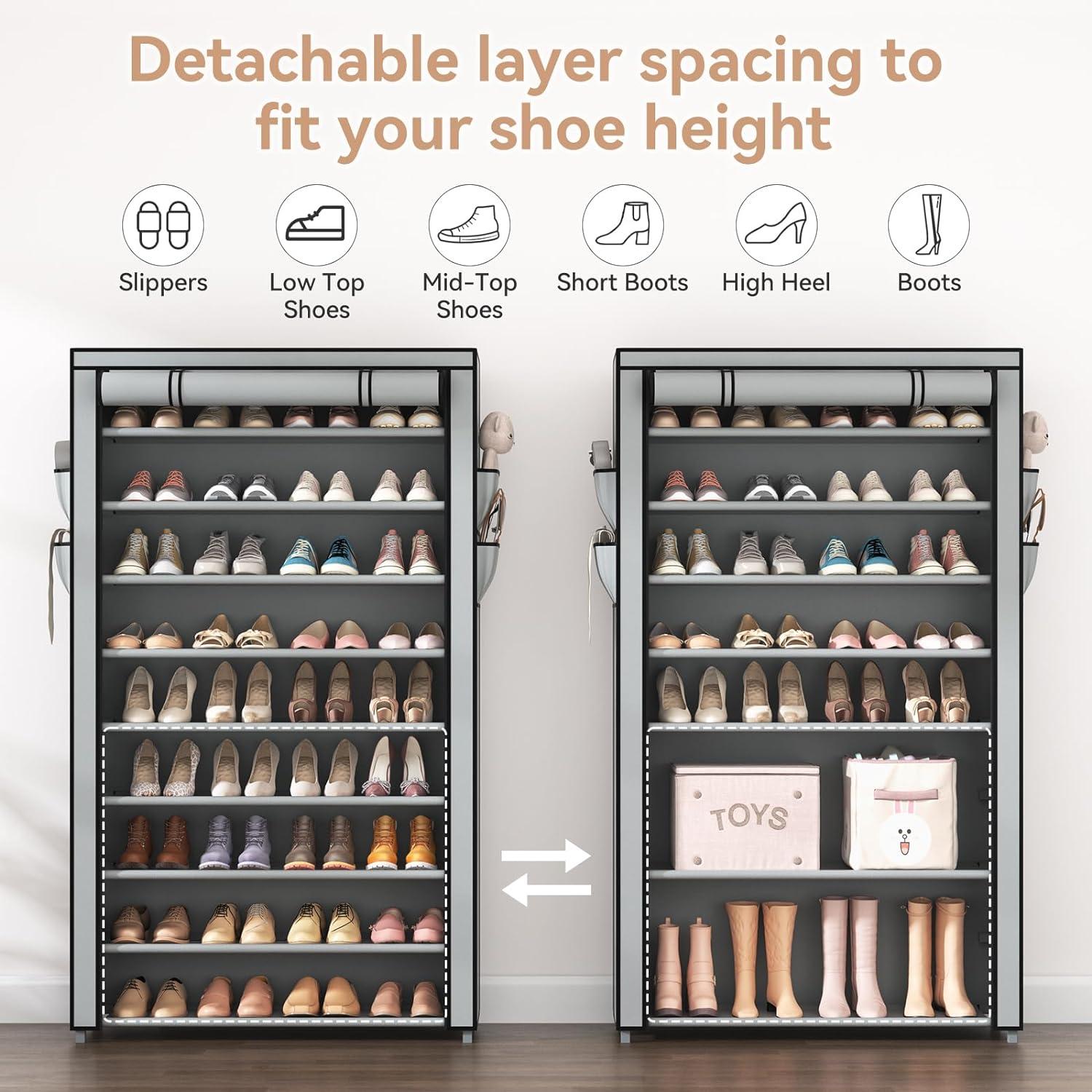 10 Tier Tall Shoe Rack Organizer Large Capacity Shoe Shelf Storage 40 Pairs Space Saving Free Standing Shoe Storage Organizer for Closet, Entryway, Dorm, Grey