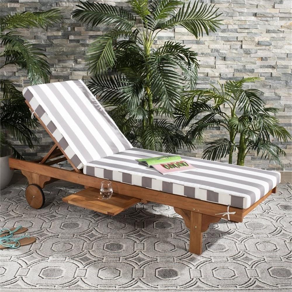Newport Lounge Chair - Outdoor - PAT7022 - Natural/Grey Striped -Safavieh
