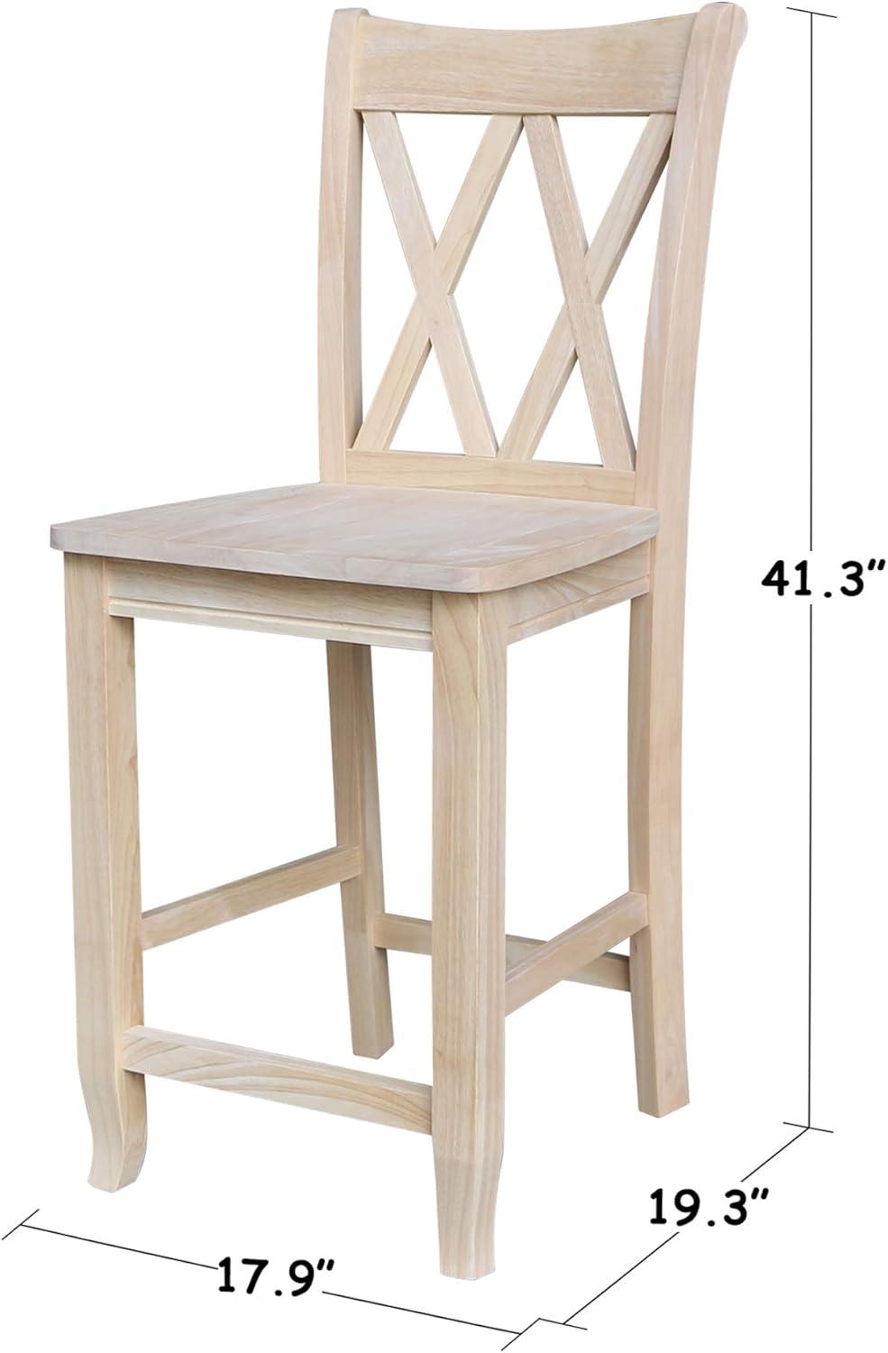 24" Double X Back Counter Height Barstool Unfinished - International Concepts: Solid Wood, Kitchen Island Seating