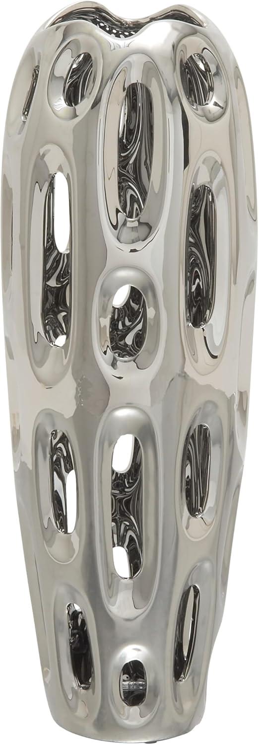 DecMode 21" Silver Ceramic Vase with Cut Out Designs