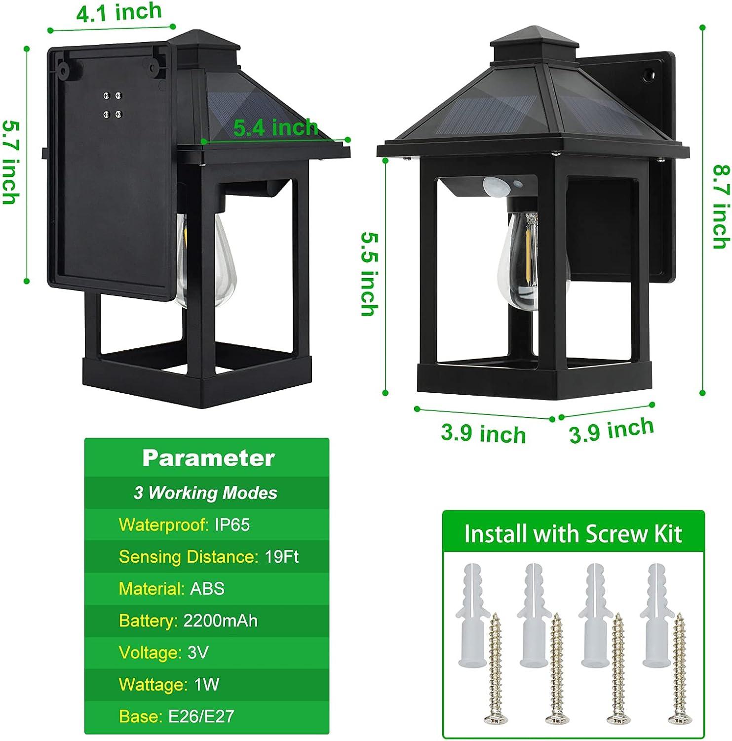 Black Solar Powered Outdoor Wall Sconce with Motion Sensor