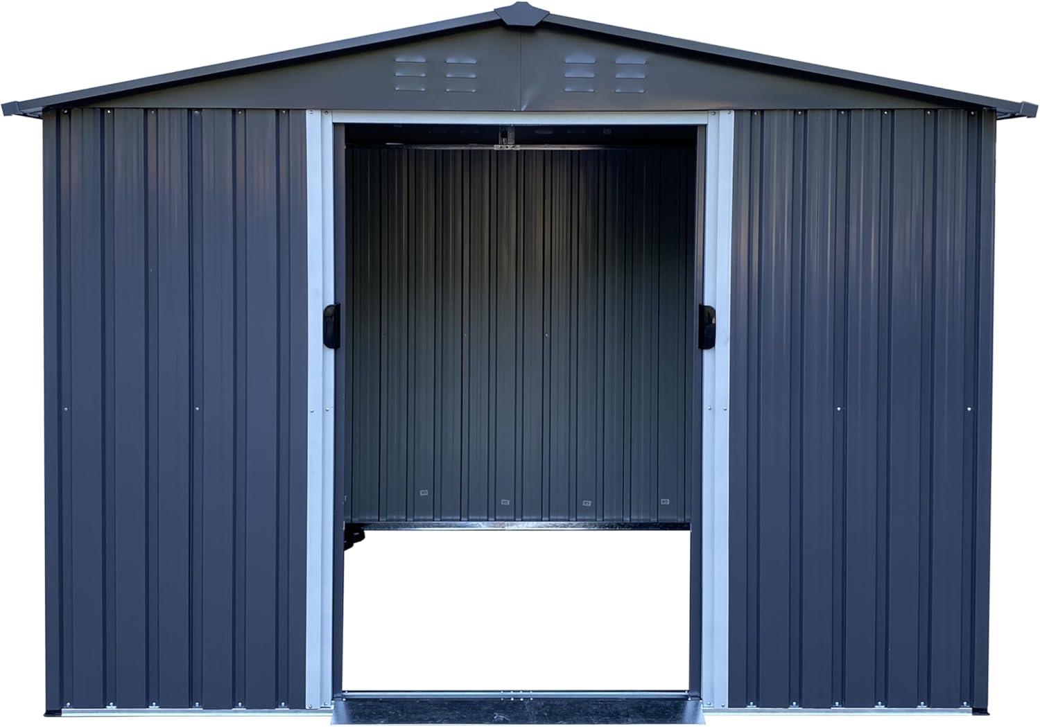 Dark Gray 8 x 6 FT Metal Outdoor Storage Shed with Sliding Doors