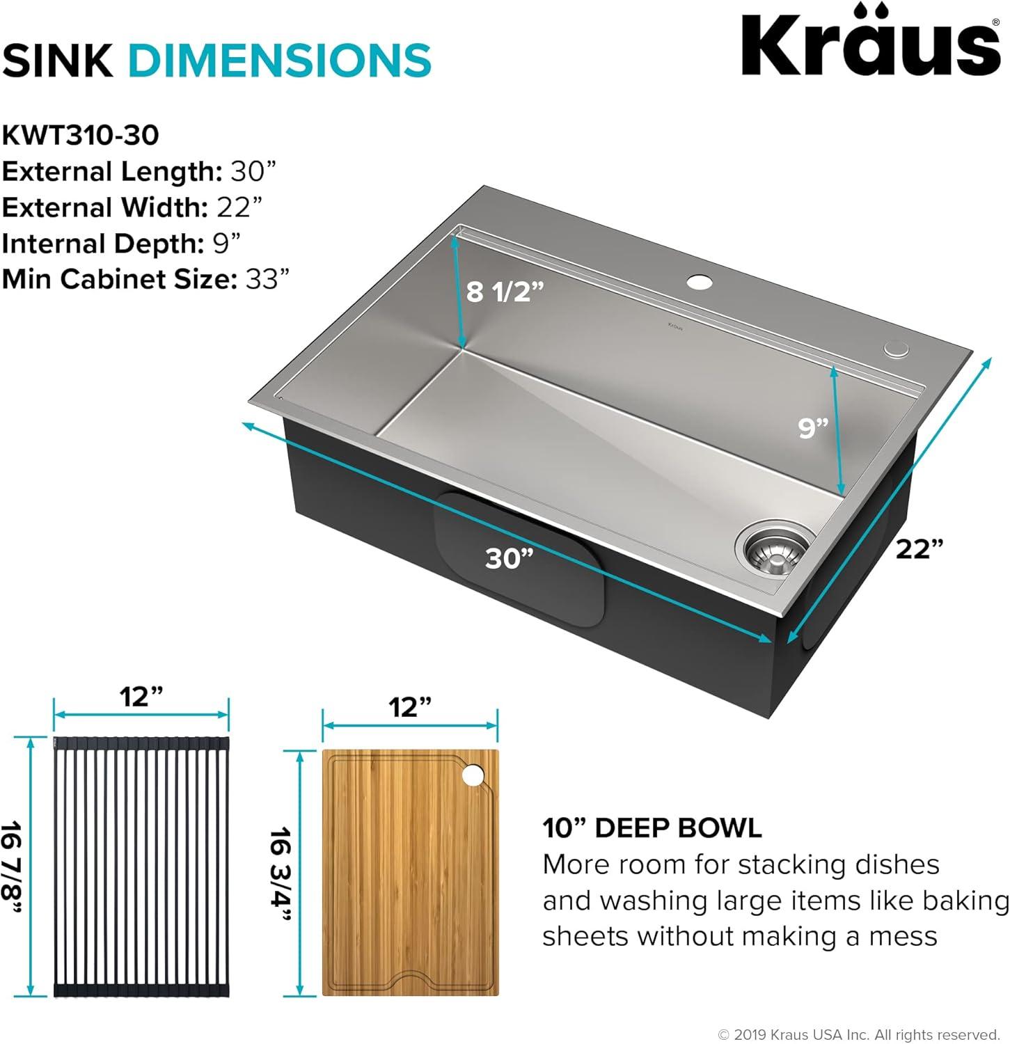 Kraus KWT310-30-100-75MB Kore 30" L x 19" W Drop-in Kitchen Sink with Accessories
