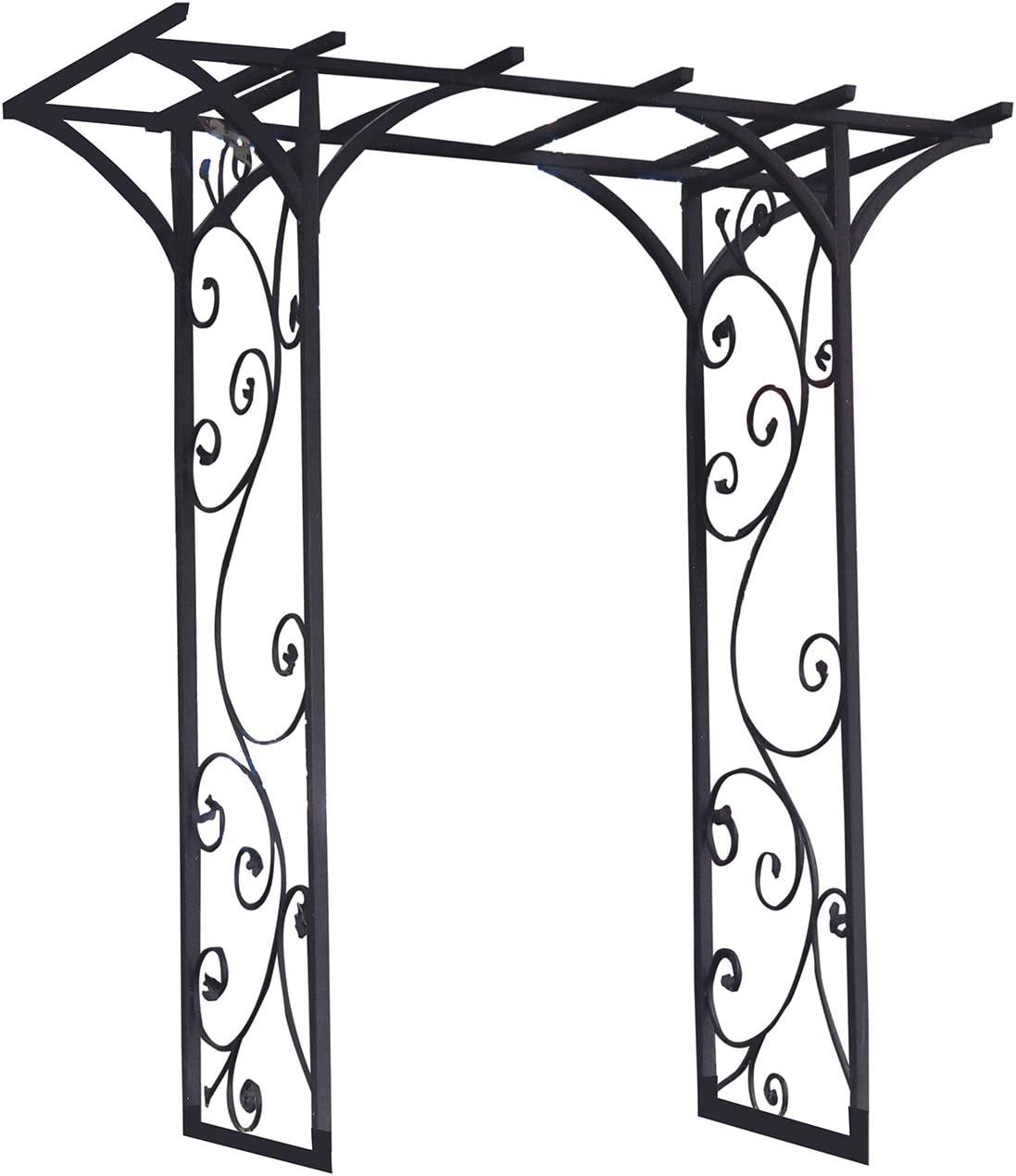 Panacea Vine 84" Black Steel Garden Arbor, 4' Wide Metal Arch, Elegant Scrollwork Design