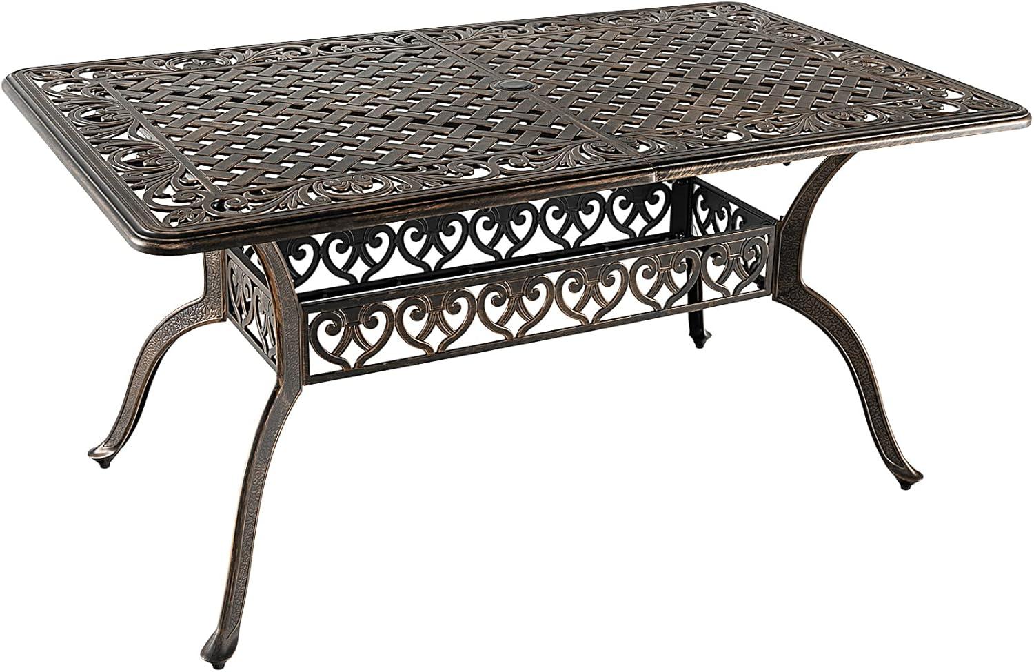 Giantex Patio Dining Table, Cast Aluminum Outdoor Table for 6 or 8 Persons, Heavy-Duty Structure, Adjustable Footpads, All-Weather Square Umbrella Table with Hole, 59" Lx35.4 Wx28.3 H