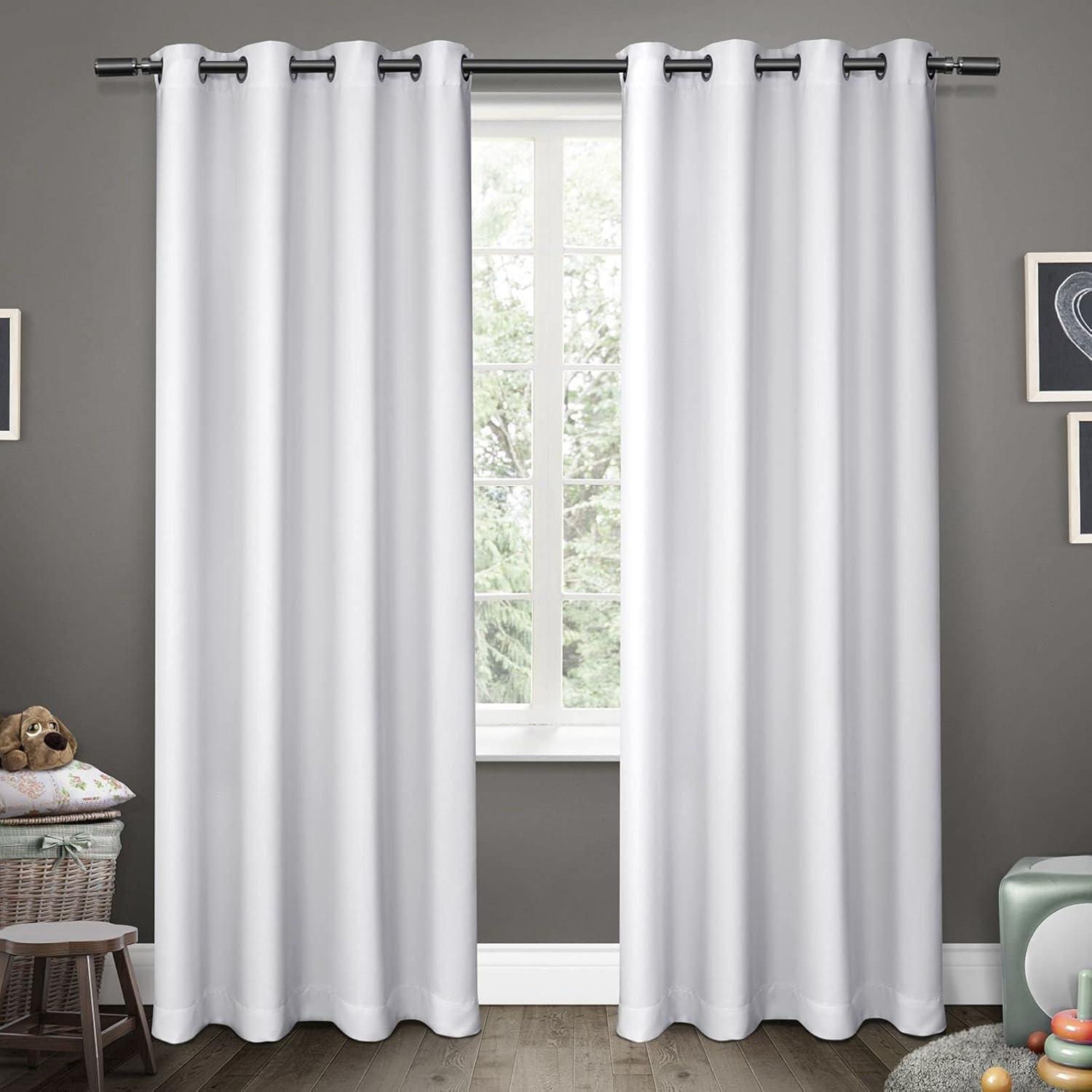 Exclusive Home Sateen Kids Twill Woven Room Darkening Blackout Grommet Top Curtain Panel Pair, 52"x96", Winter White