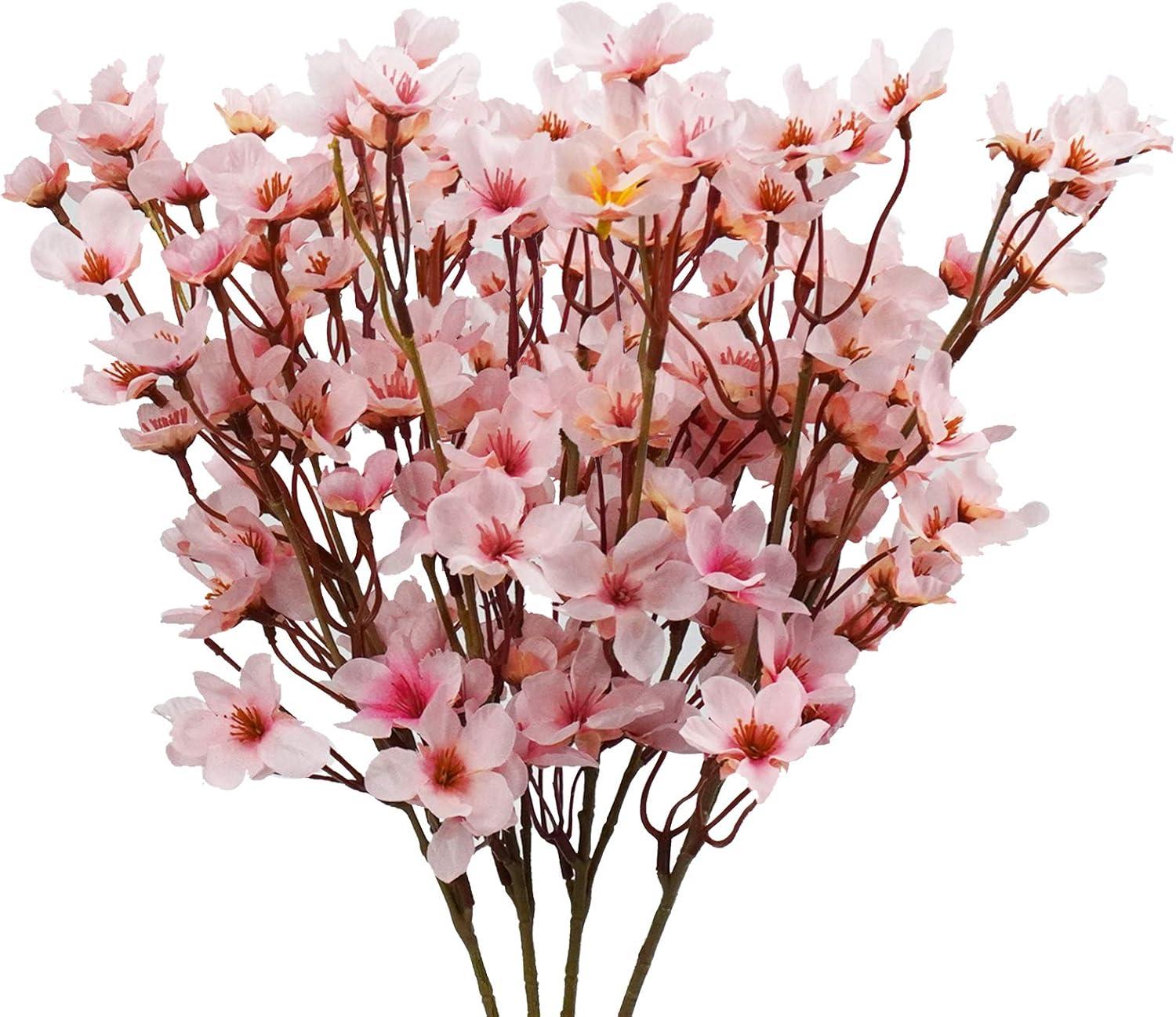 4Pcs Artificial Cherry Blossom Flower, Arrangement For DIY Garden Home Wedding Party Decor, Pink