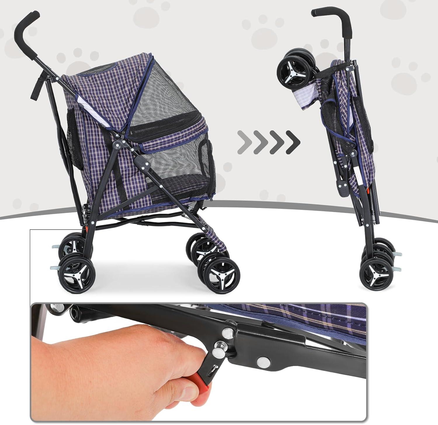 MoNiBloom 4 Wheel Foldable Lightweight Pet Trolley for Cats & Dogs, Plaid