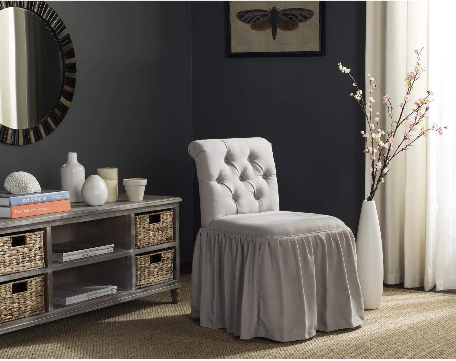 Allie Beige Linen Tufted Vanity Chair