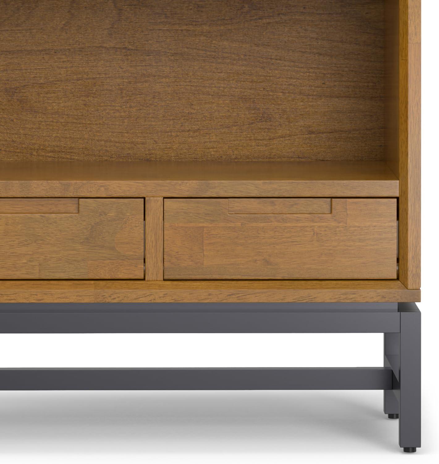 Banting 30"W Solid Wood 4 Shelf Industrial Bookcase with 2 Drawers, Adjustable Shelves, and Metal Base