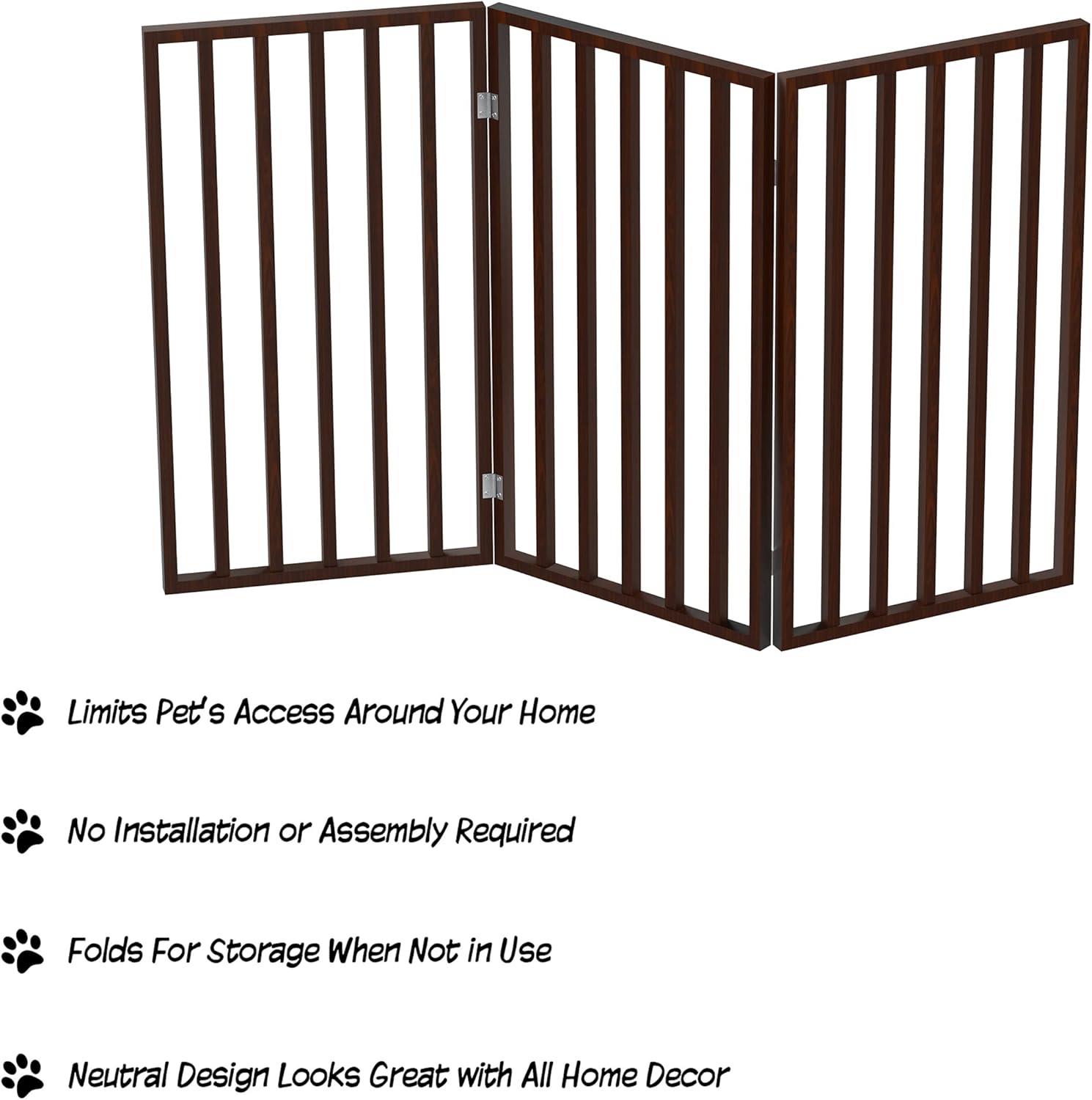 Dark Brown 3-Panel Freestanding Metal and Plastic Pet Gate