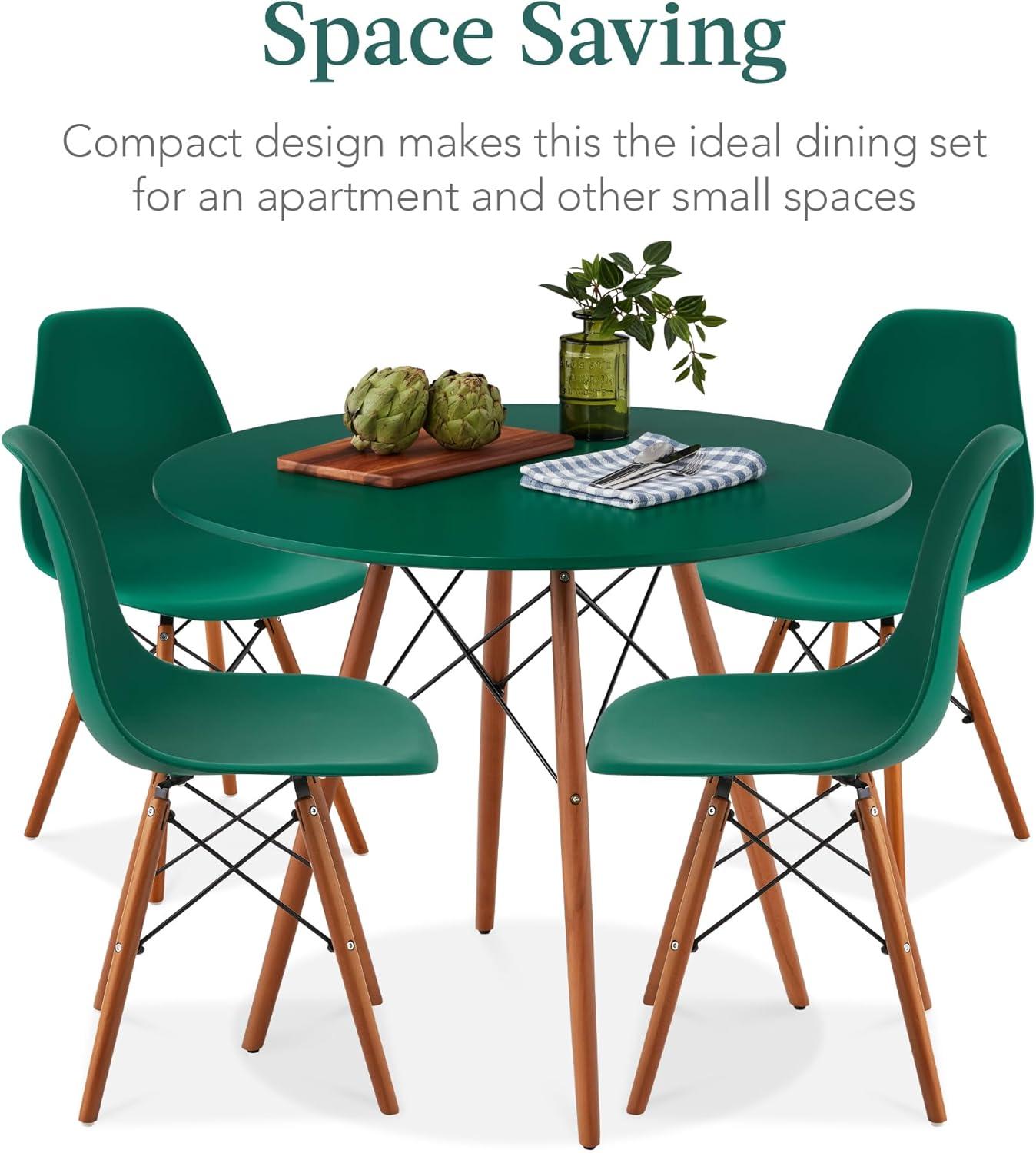 Best Choice Products 5-Piece Compact Mid-Century Modern Dining Set w/ 4 Chairs, Wooden Legs - Dark Green/Walnut