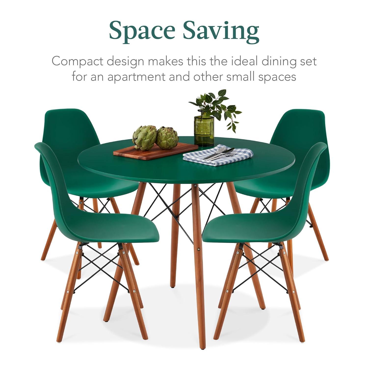 Best Choice Products 5-Piece Compact Mid-Century Modern Dining Set w/ 4 Chairs, Wooden Legs - Dark Green/Walnut